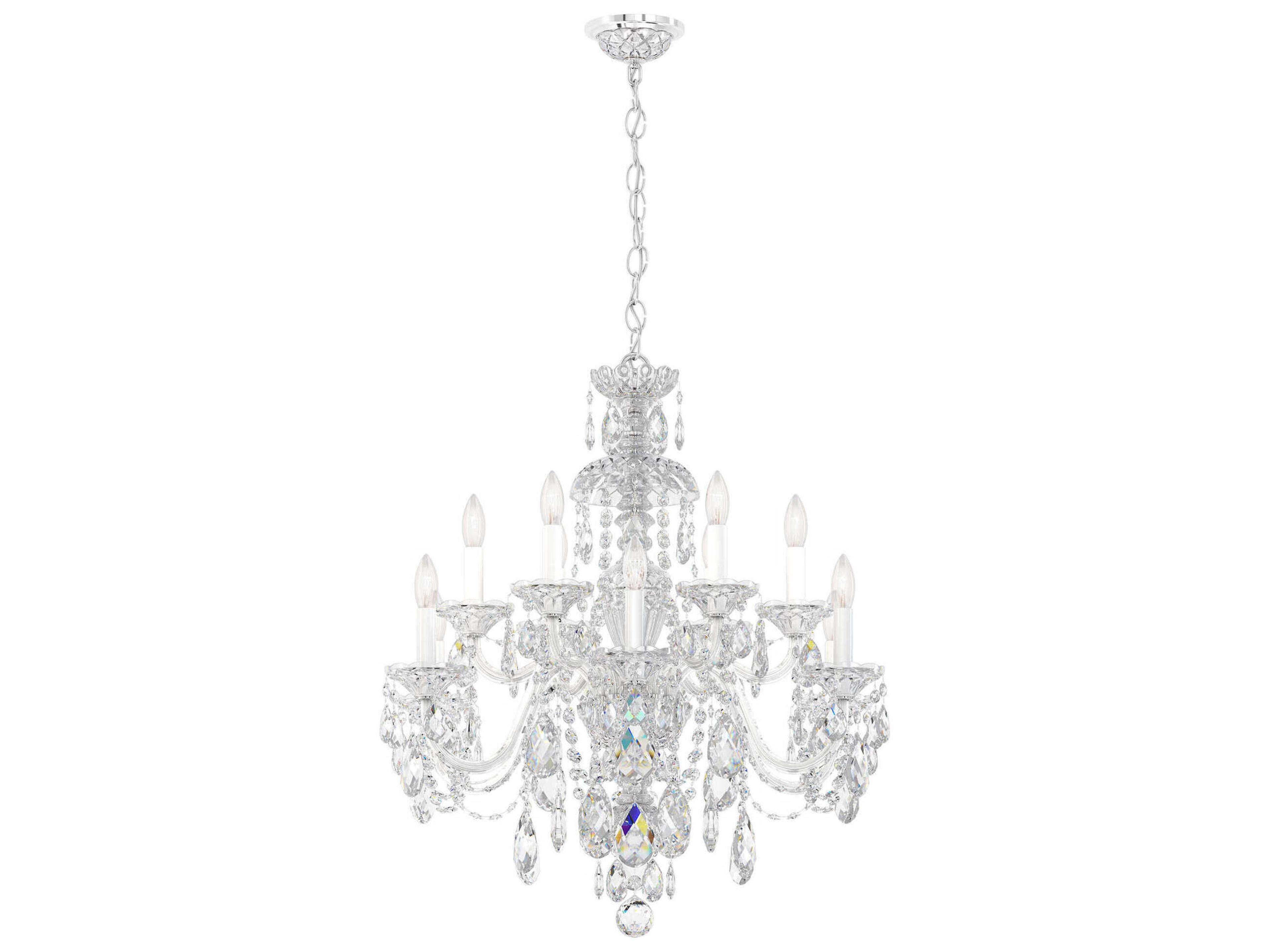Schonbek Sterling 12-Light Silver Crystal Candelabra Chandelier