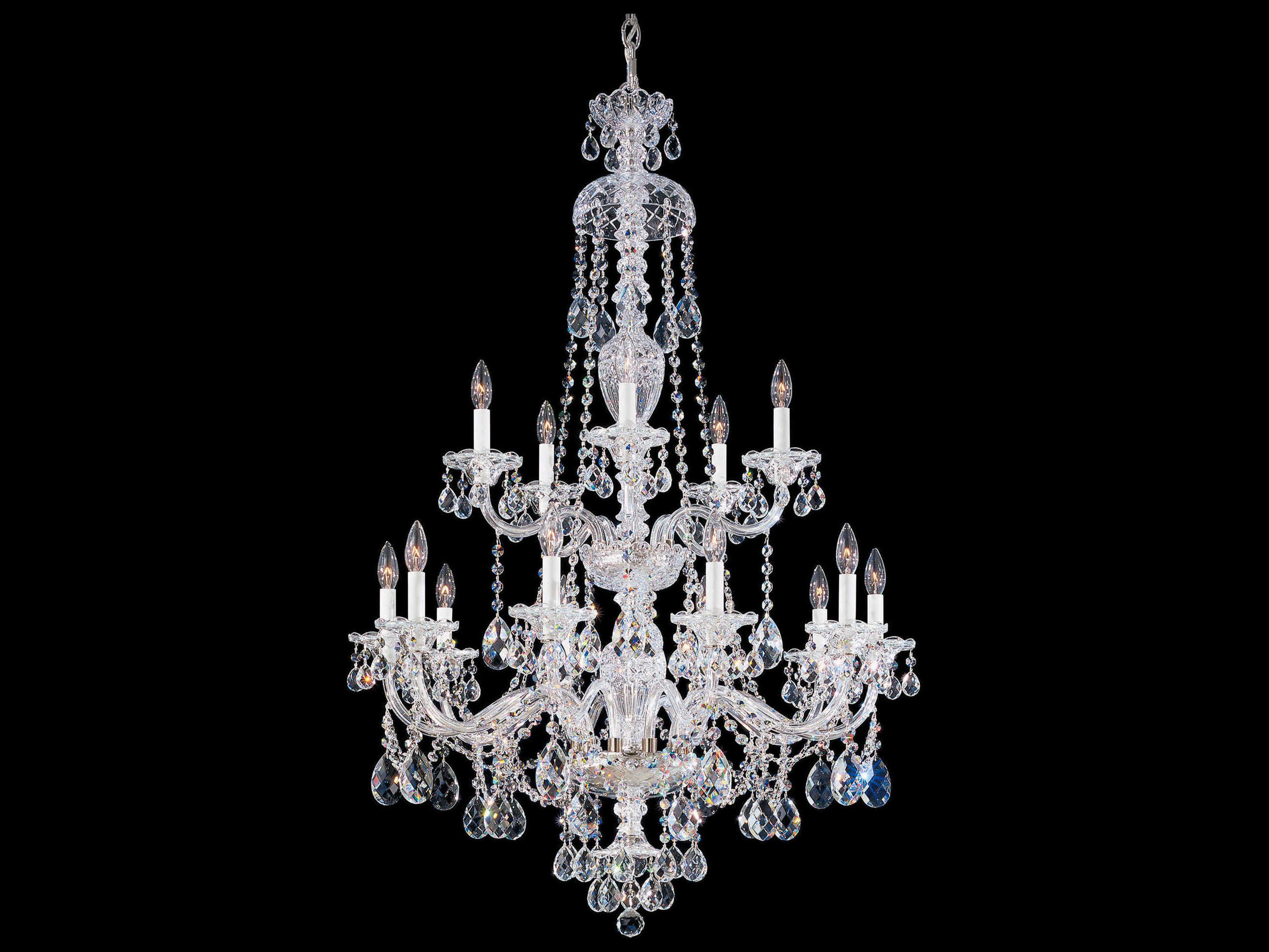 Schonbek Sterling 15-Light Silver Crystal Candelabra Chandelier