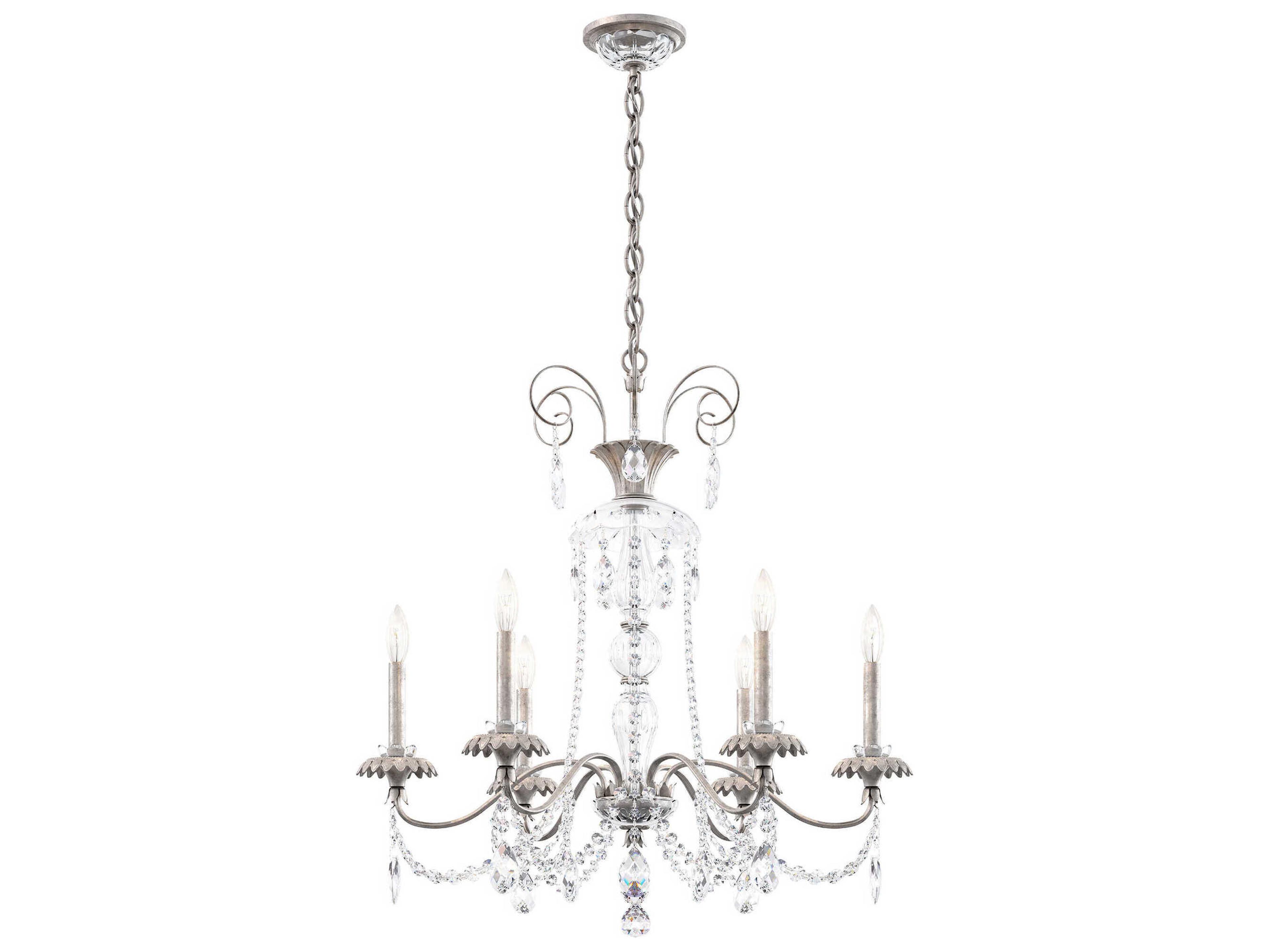 Schonbek Helenia 6-Light Heirloom Silver Crystal Candelabra Chandelier