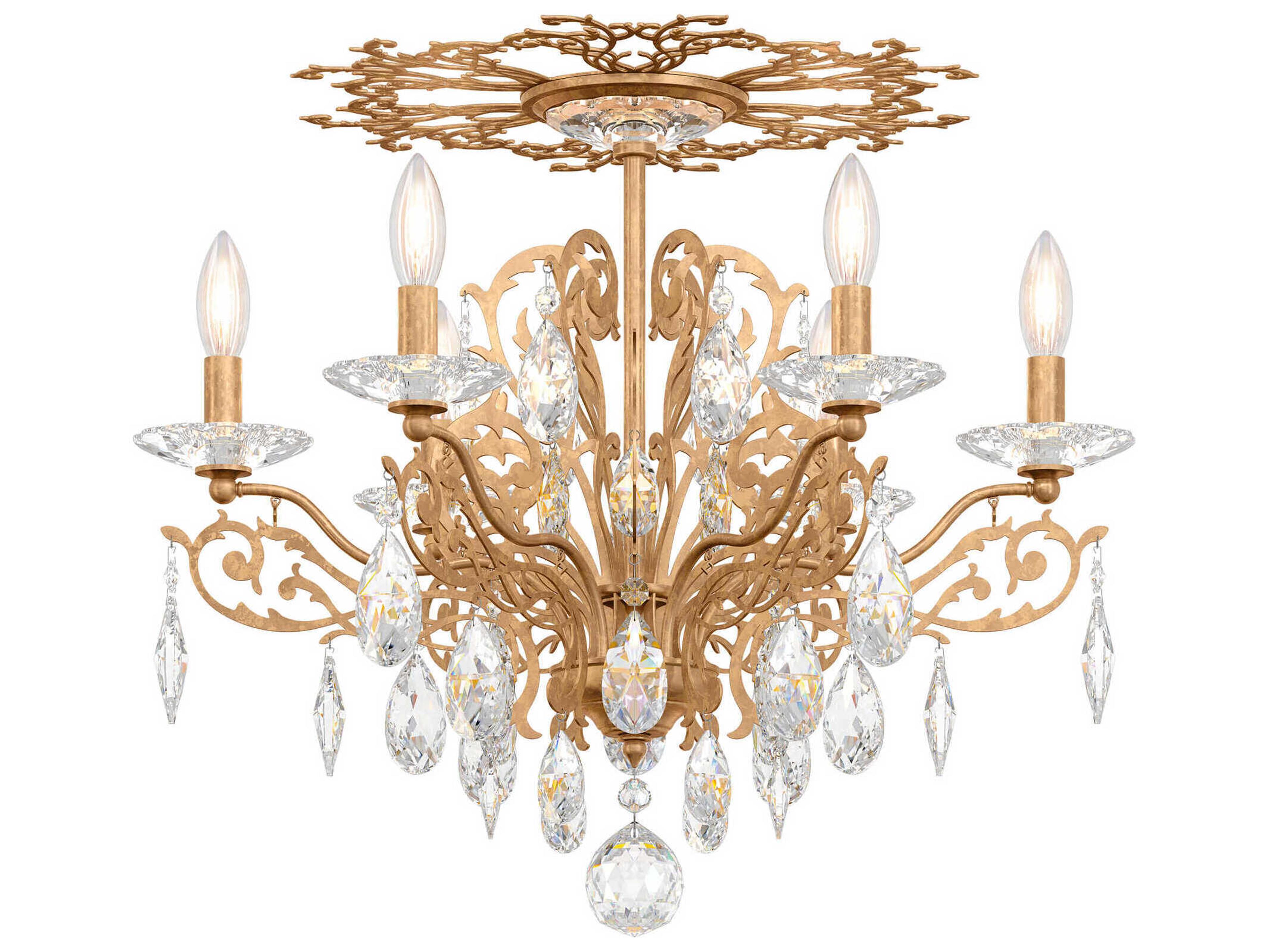 Schonbek Filigrae 6-Light Gold Crystal Semi Flush Mount