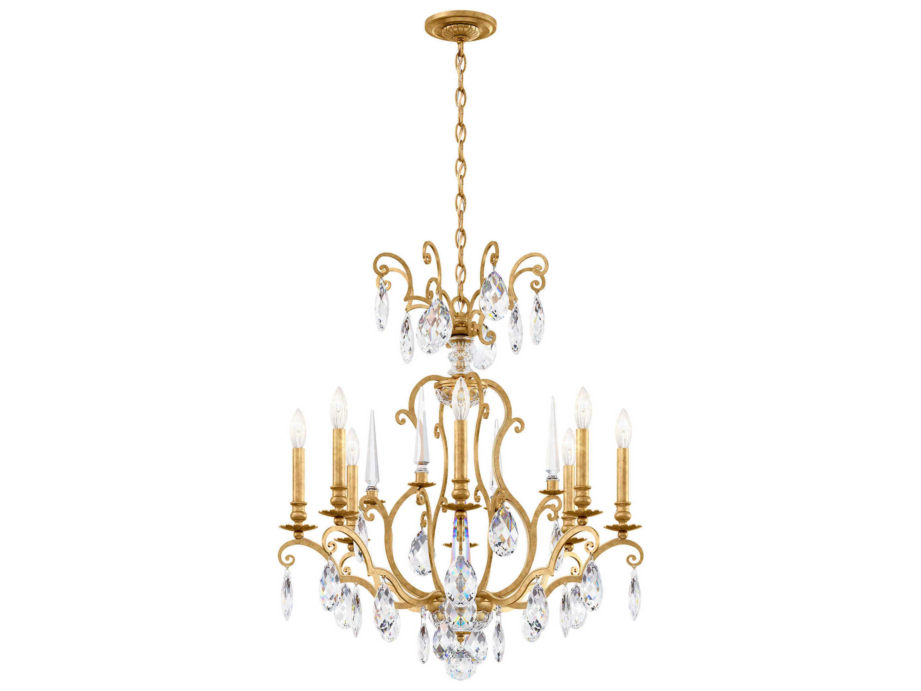 Schonbek Renaissance Nouveau 8-Light Heirloom Gold Crystal Candelabra Chandelier