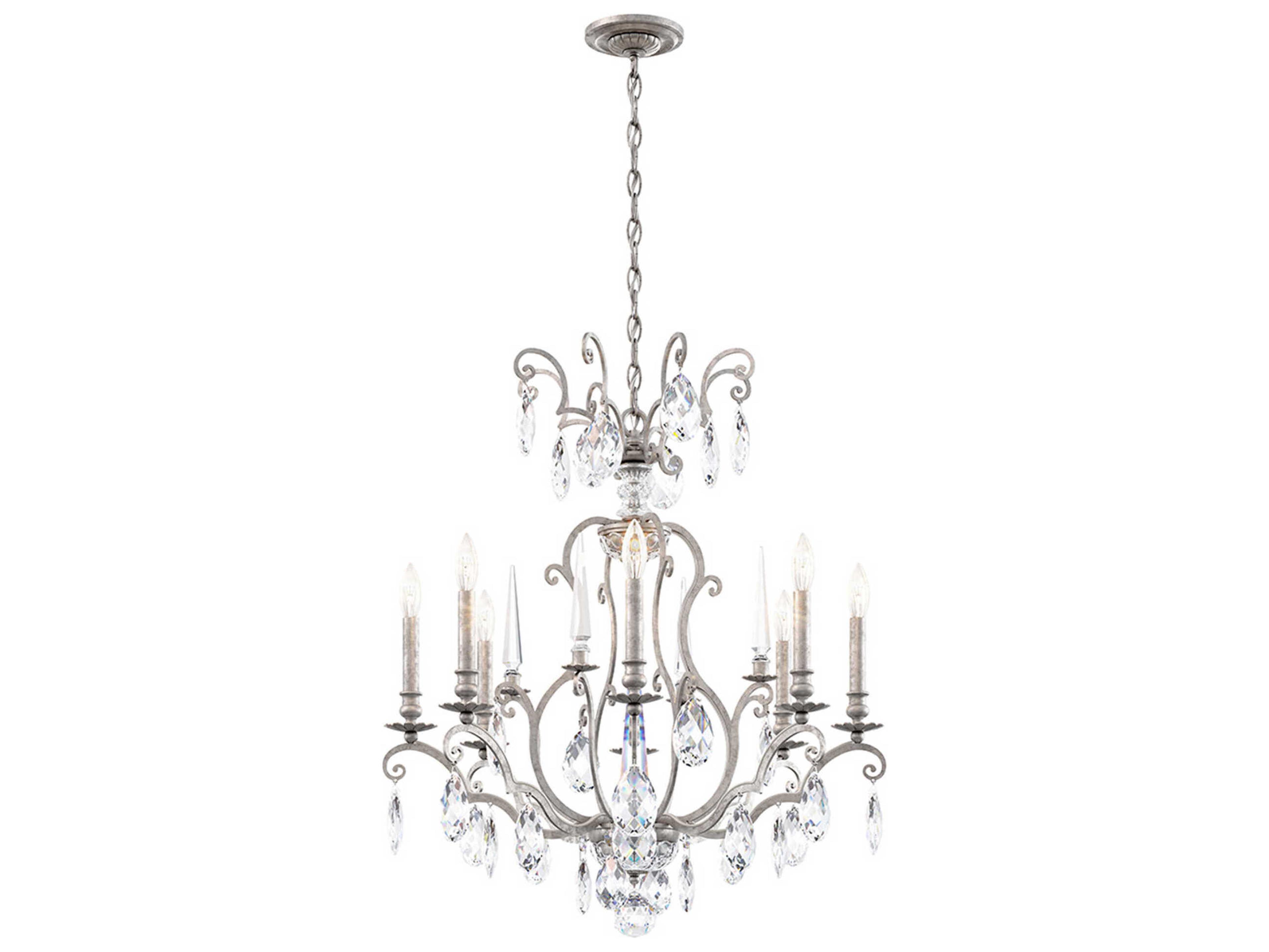 Schonbek Renaissance Nouveau 8-Light Antique Silver Crystal Candelabra Chandelier