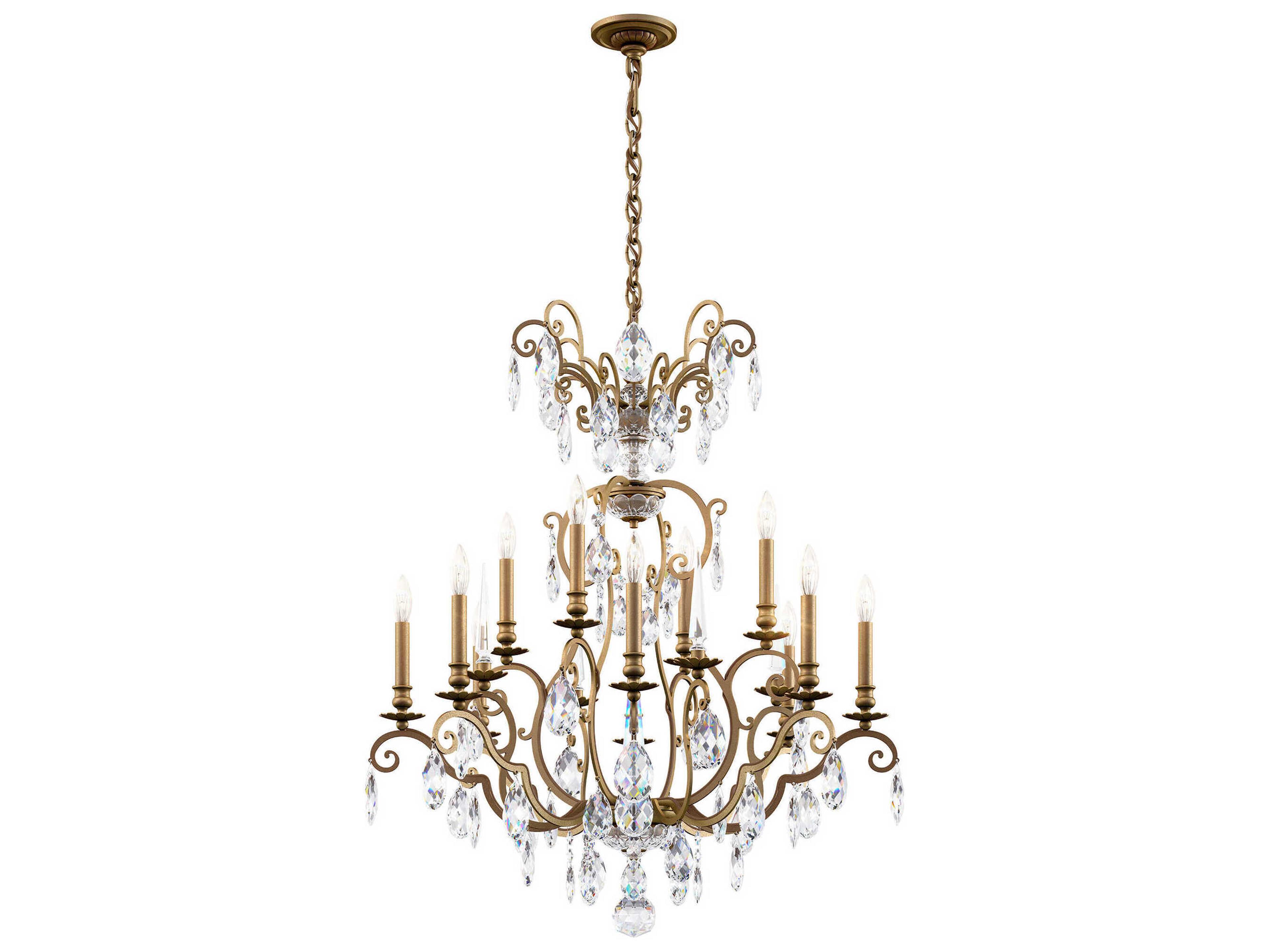 Schonbek Renaissance Nouveau 12 8-Light Etruscan Gold Crystal Candelabra Chandelier