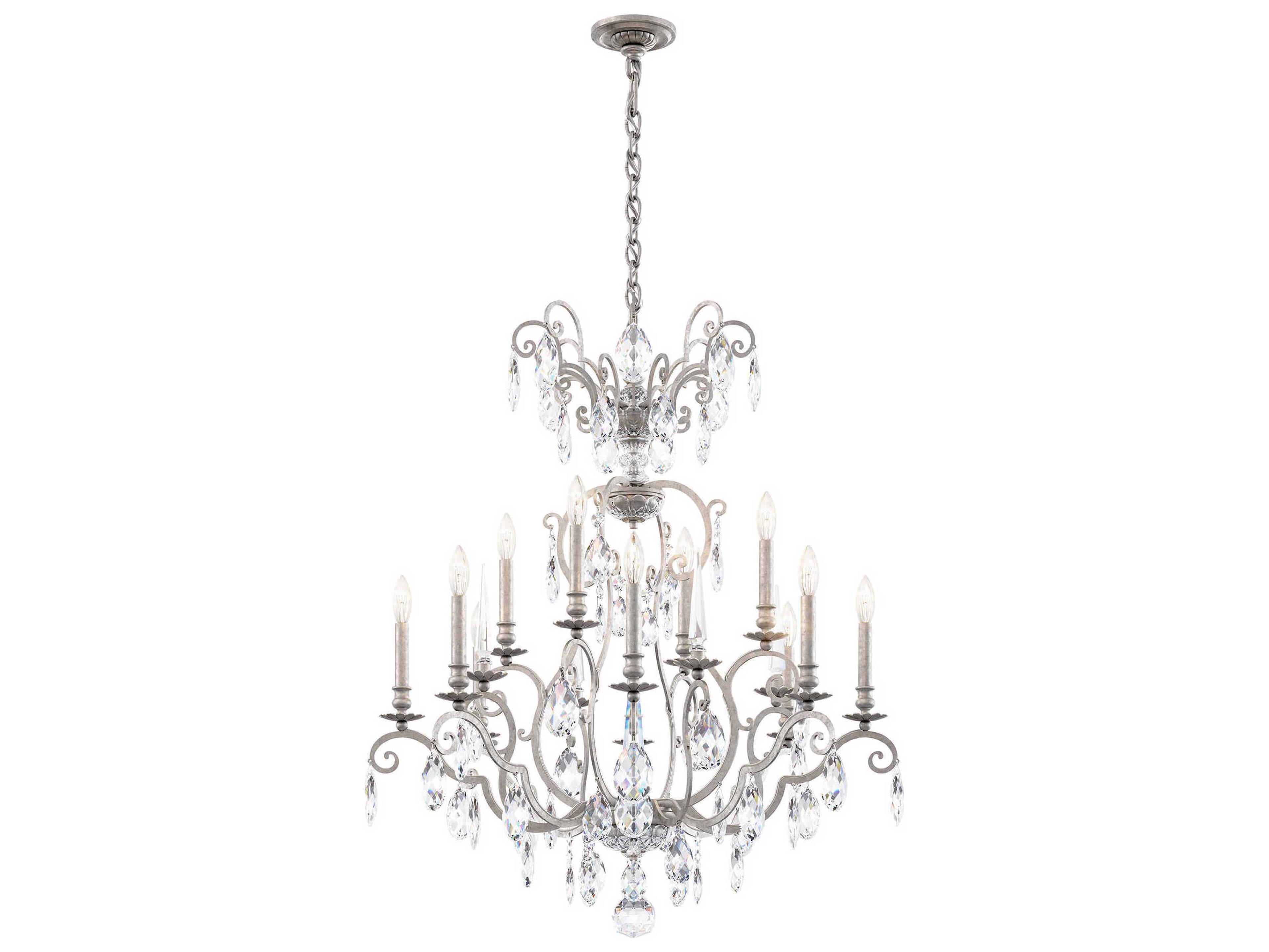 Schonbek Renaissance Nouveau 12 8-Light Antique Silver Crystal Candelabra Chandelier