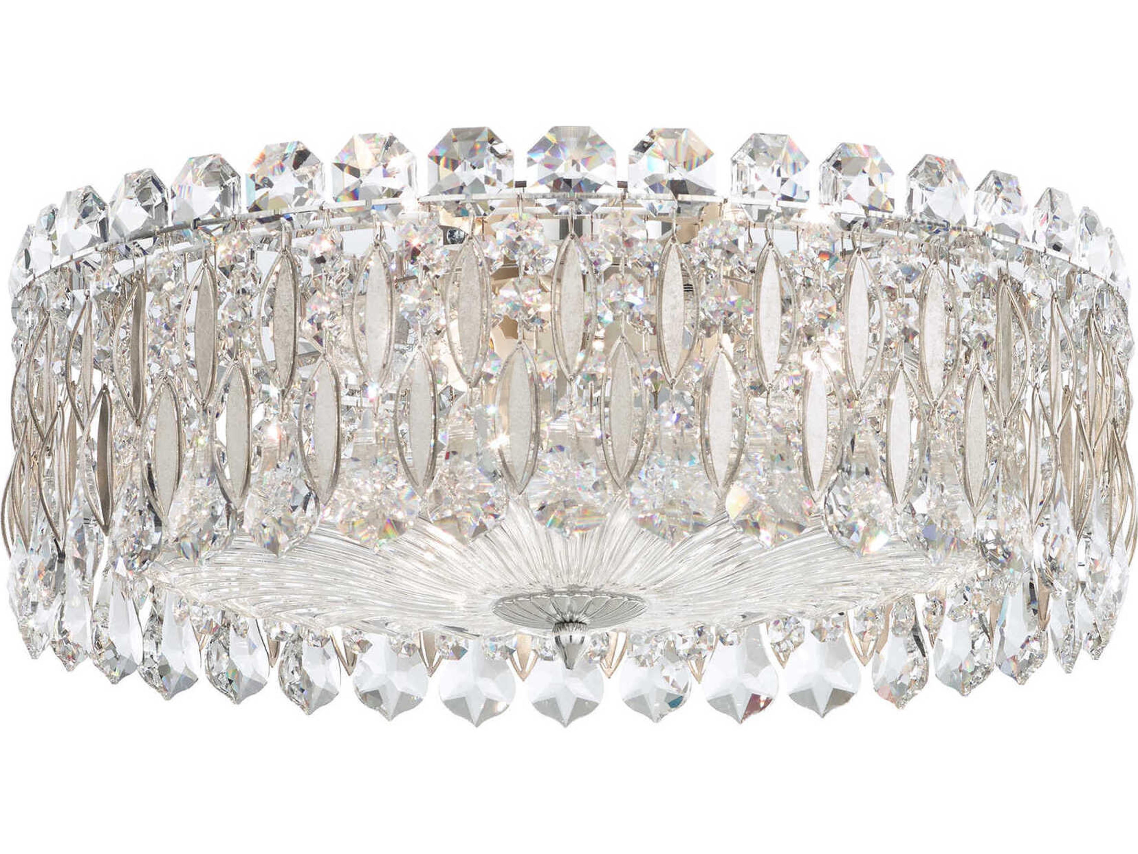 Schonbek Sarella 3-Light Silver Crystal Drum Semi Flush Mount