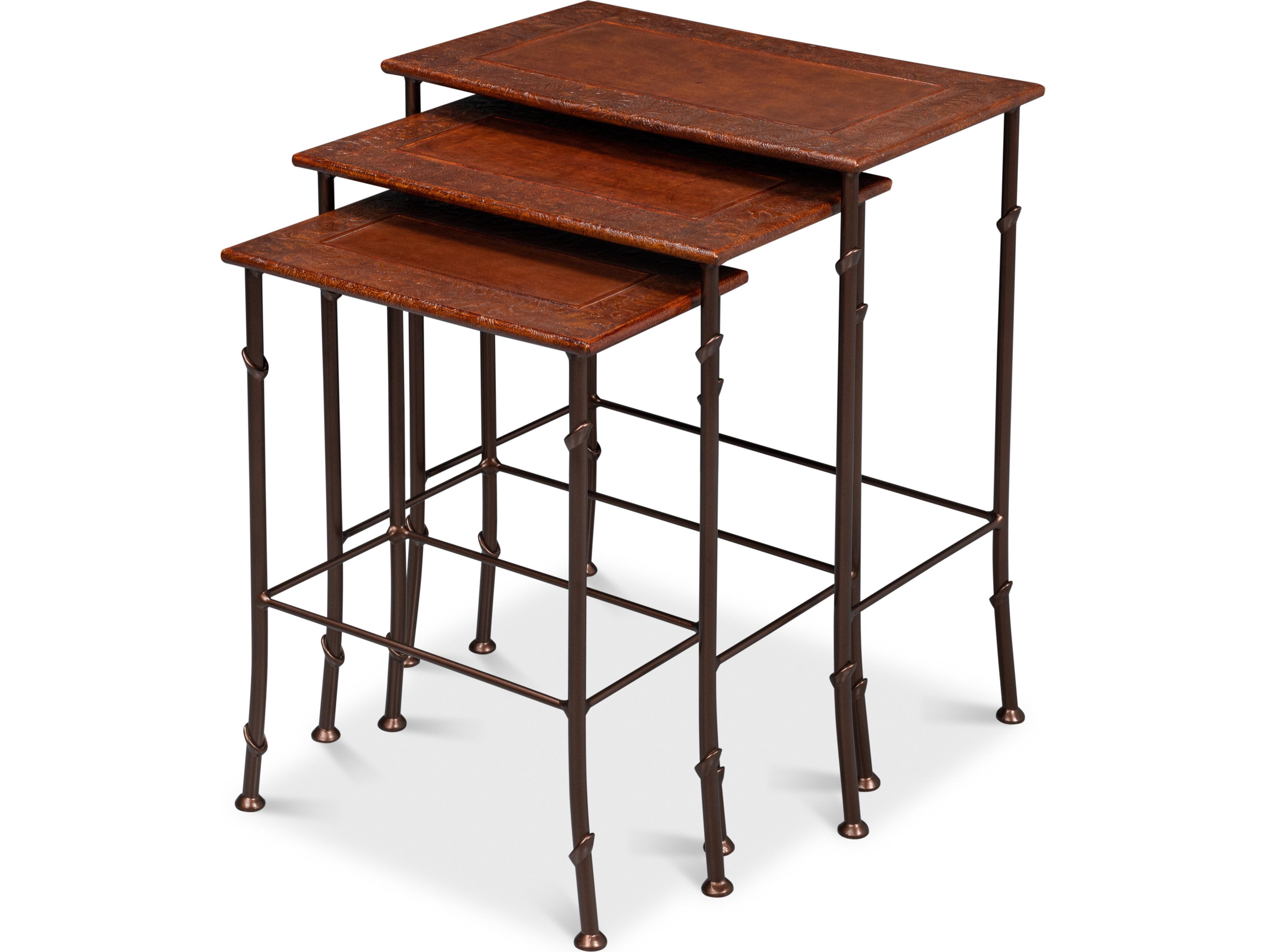 Sarreid Ltd Kew Gardens Leather Nesting Tables