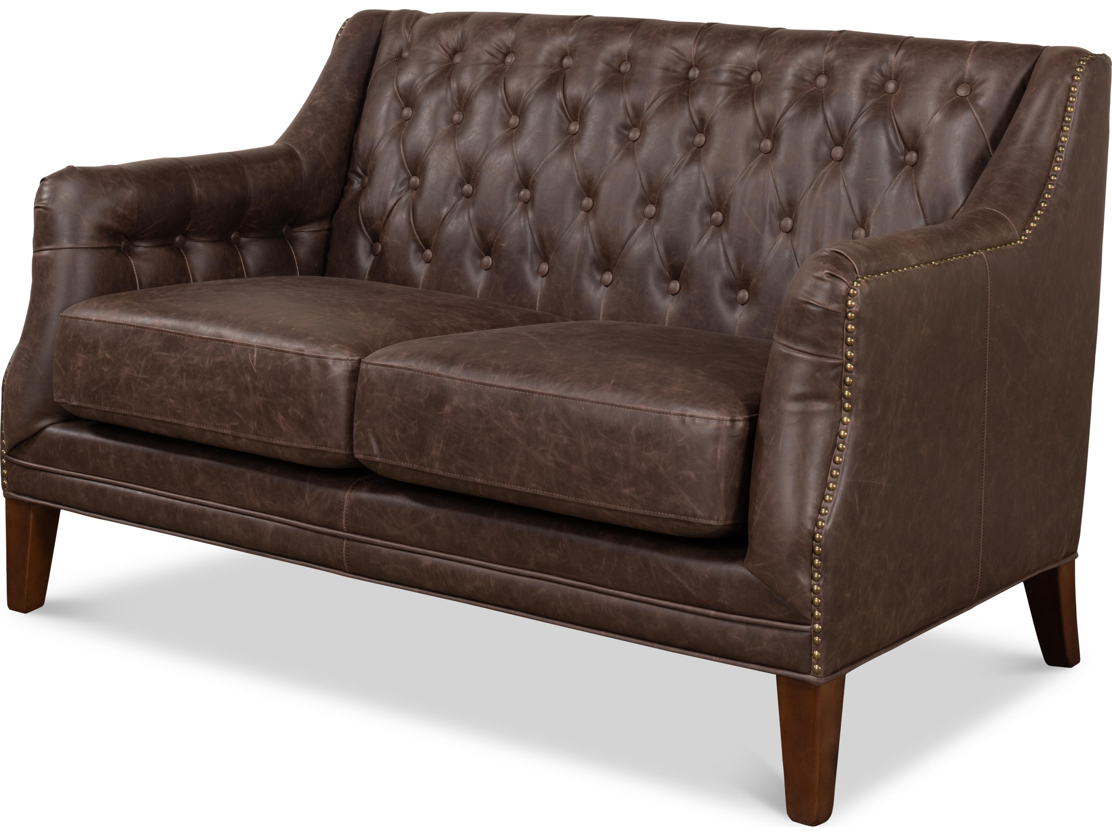 Sarreid Ltd Brooks Leather Tufted 2 Seat Sofa