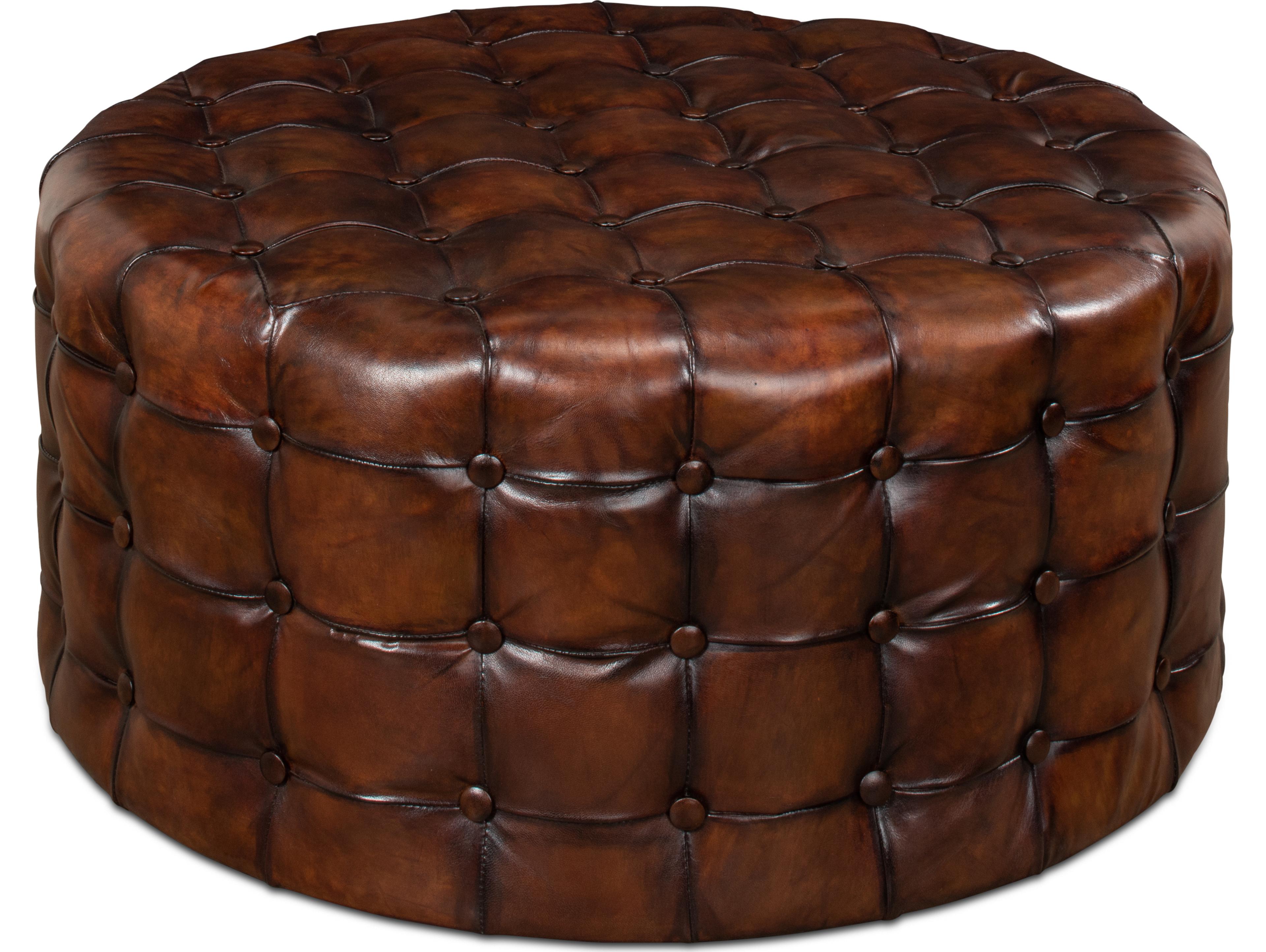Sarreid Ltd Leather Tufted Ottoman