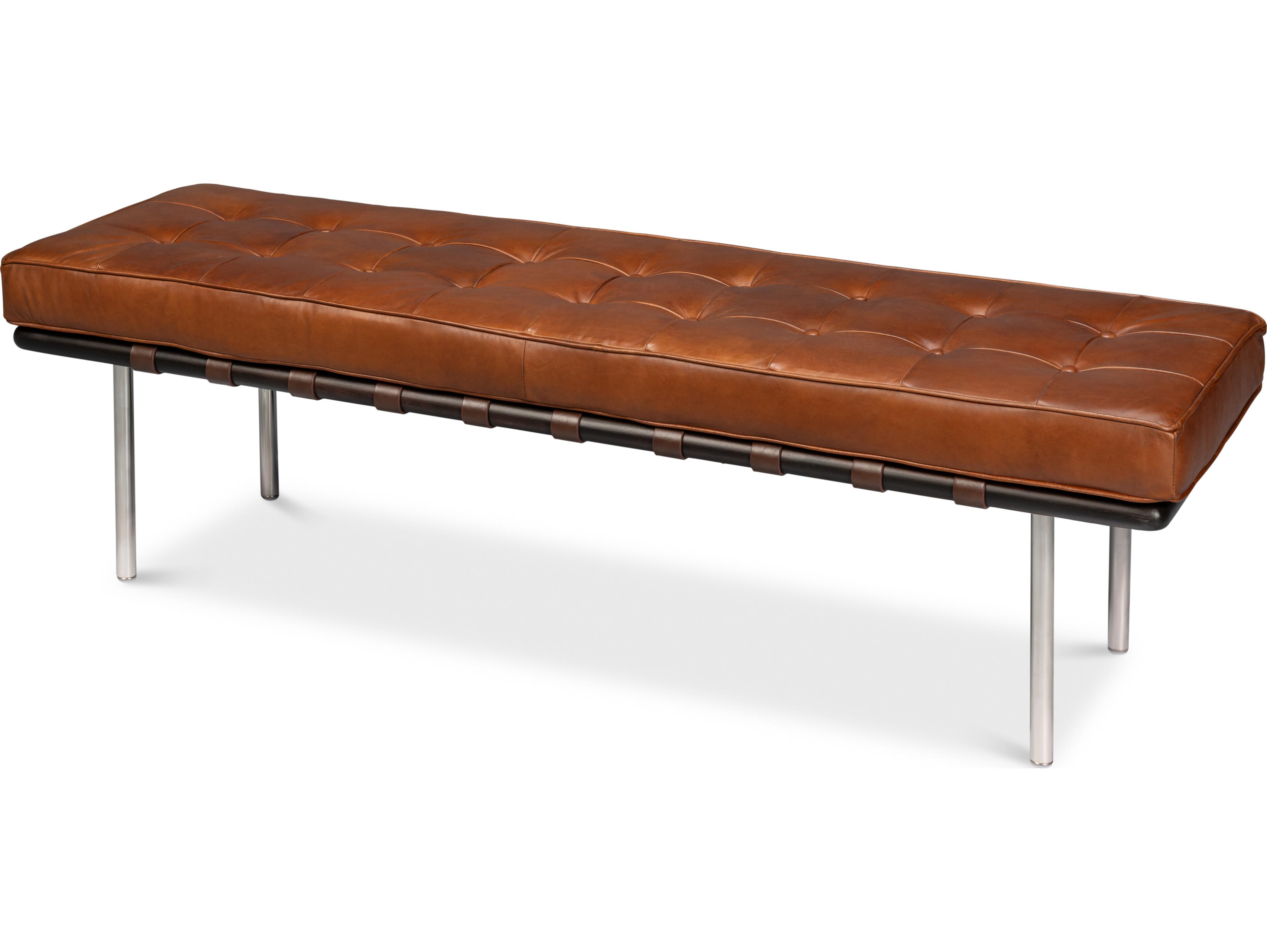 Sarreid Ltd Prince Albert Bench Vintage Havana Leather