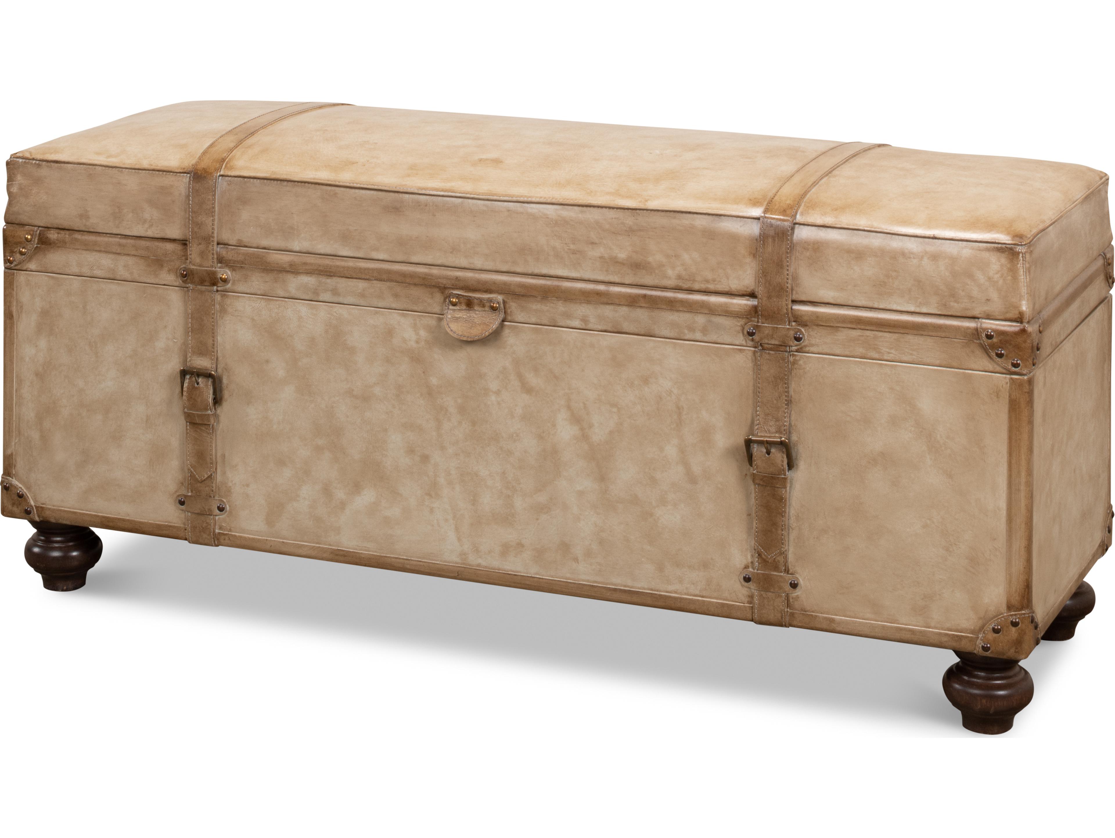 Sarreid Ltd Leather Trunk Bench Pearl Leather