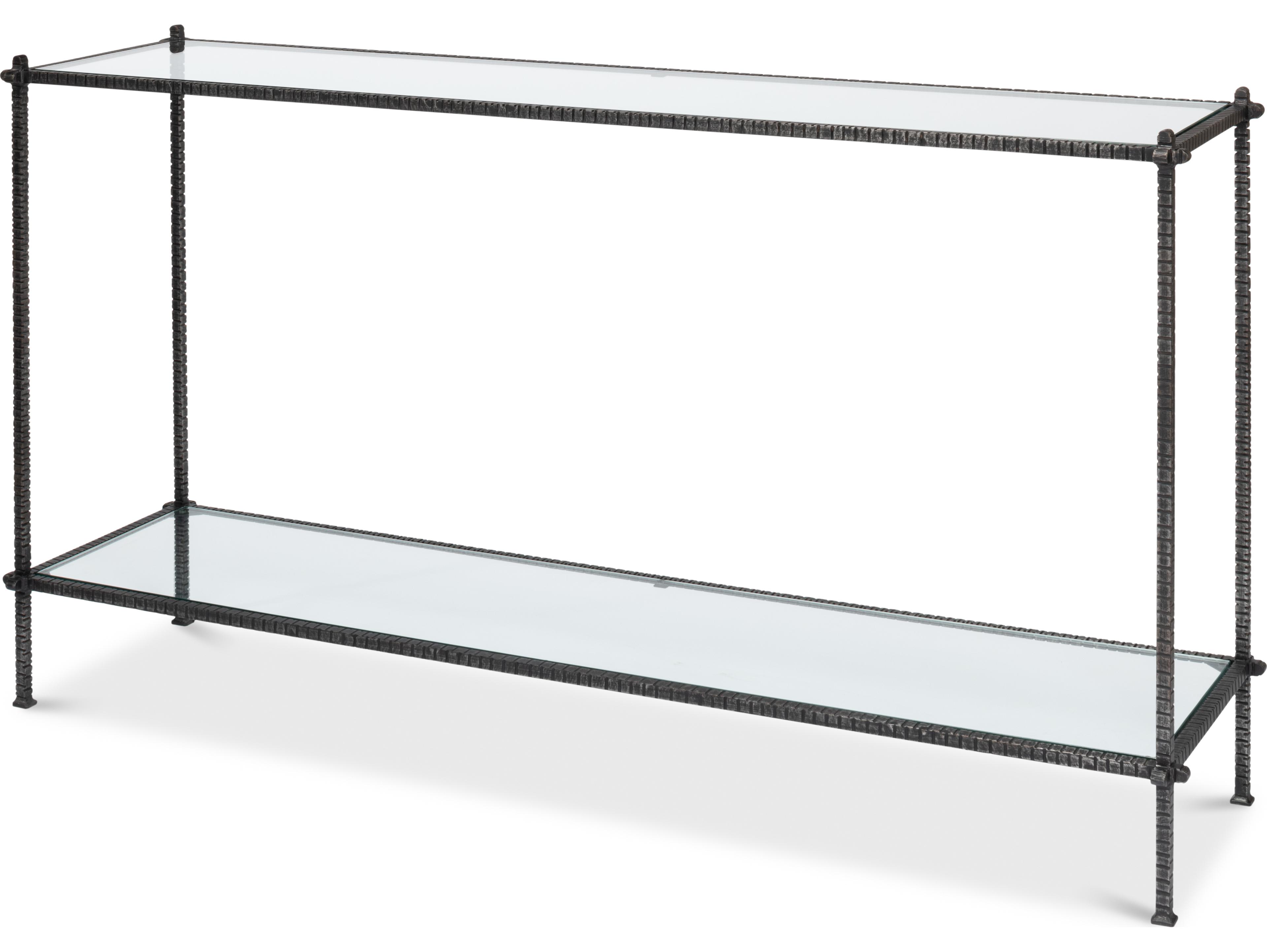 Sarreid Ltd Hand Chased Iron Console Table Glass Top