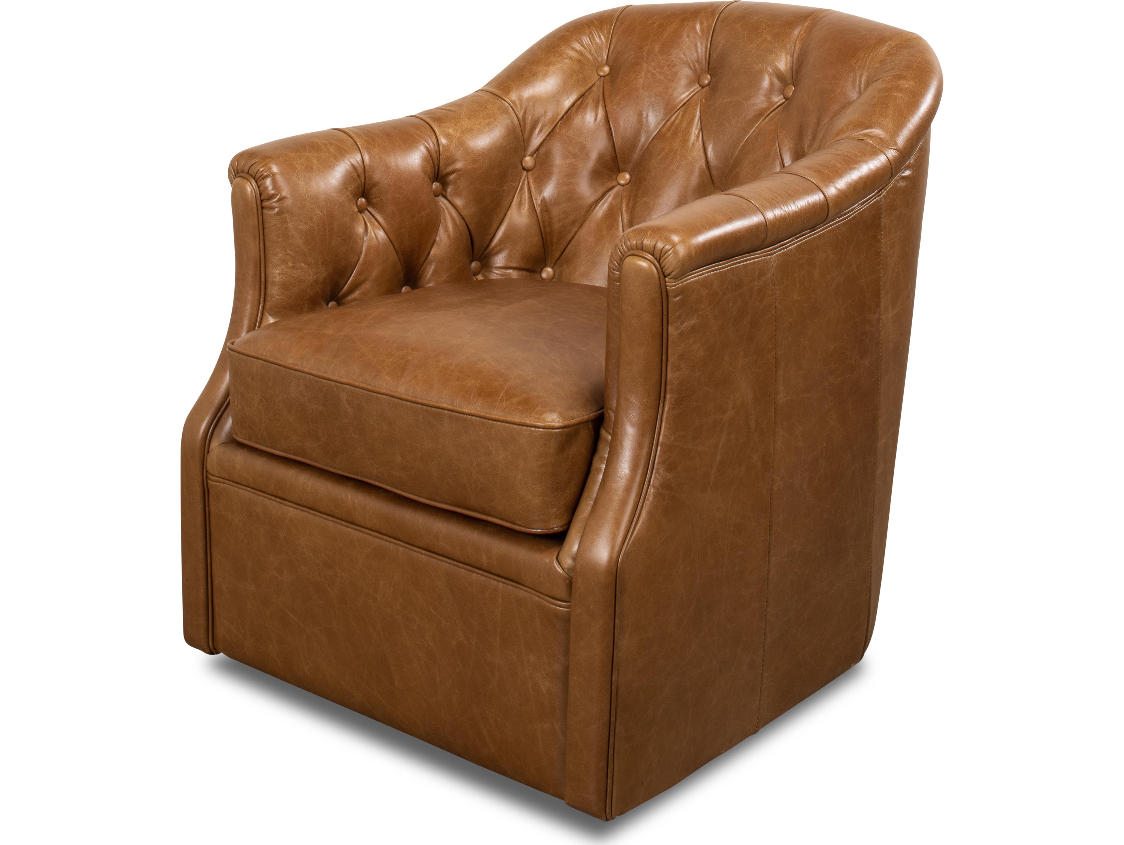Sarreid Ltd Coolidge Leather Swivel Chair Cuba Brown