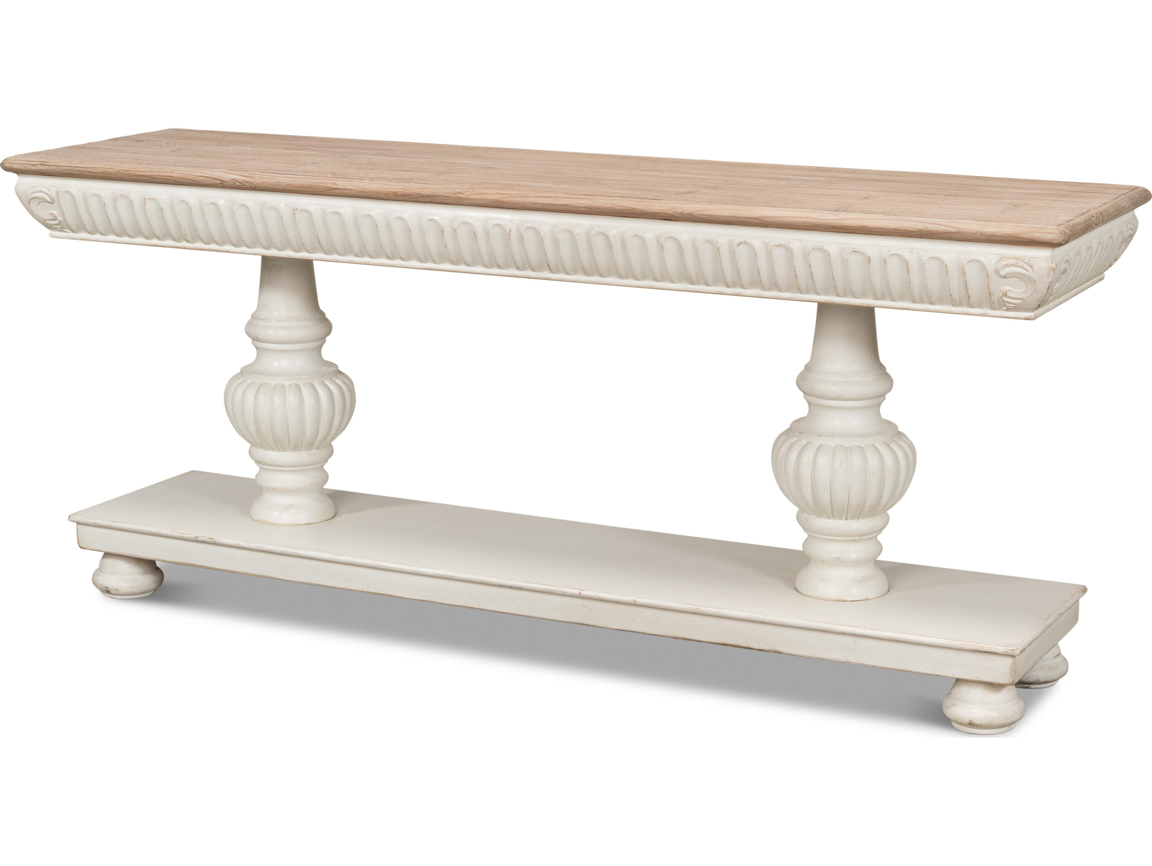 Sarreid Ltd Hugo Console Antique White with Natural Top