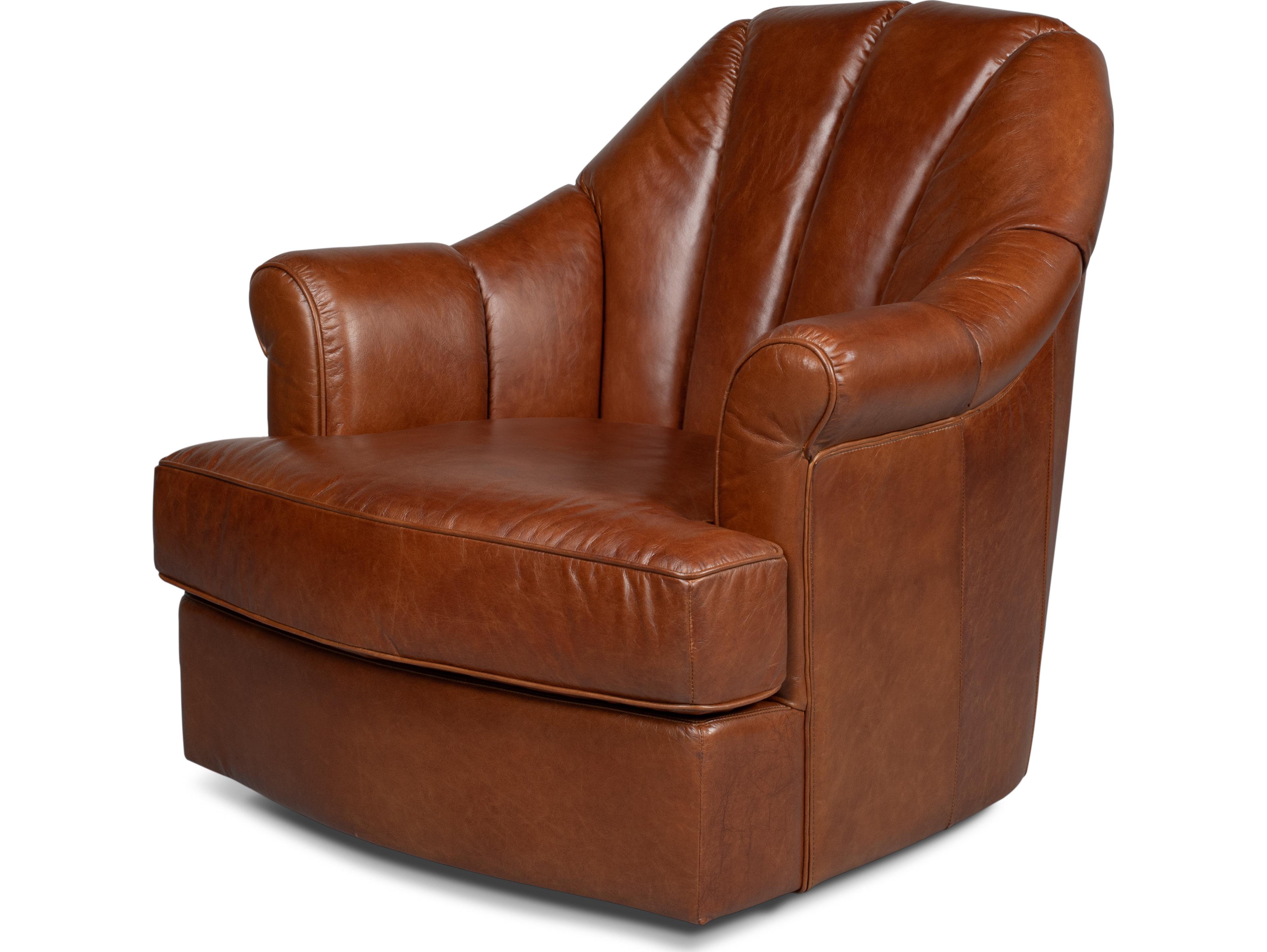 Sarreid Ltd Scoth Swivel Chair In Distilled Leather