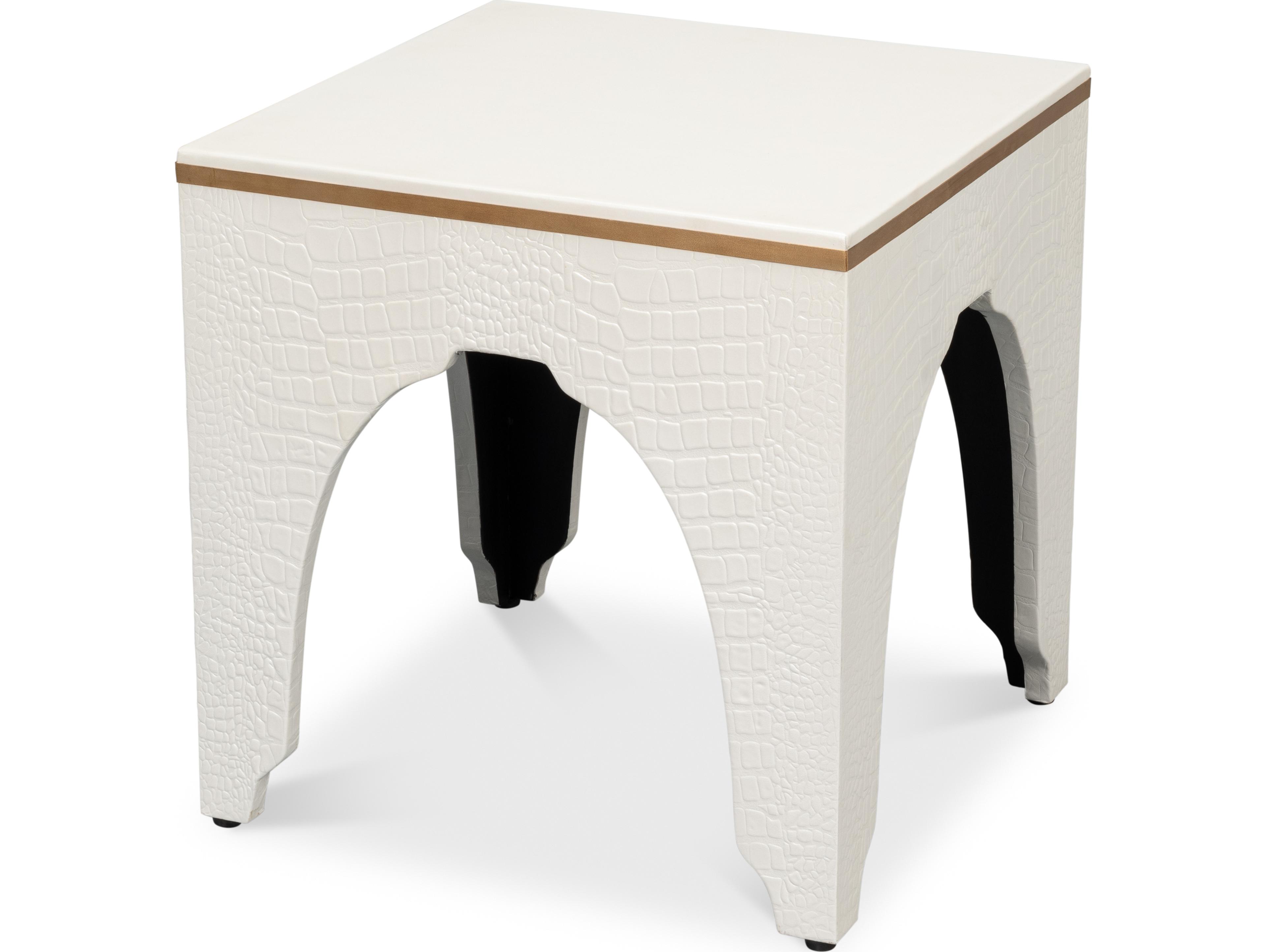 Sarreid Ltd Croco Embossed Leather Stool Pearl
