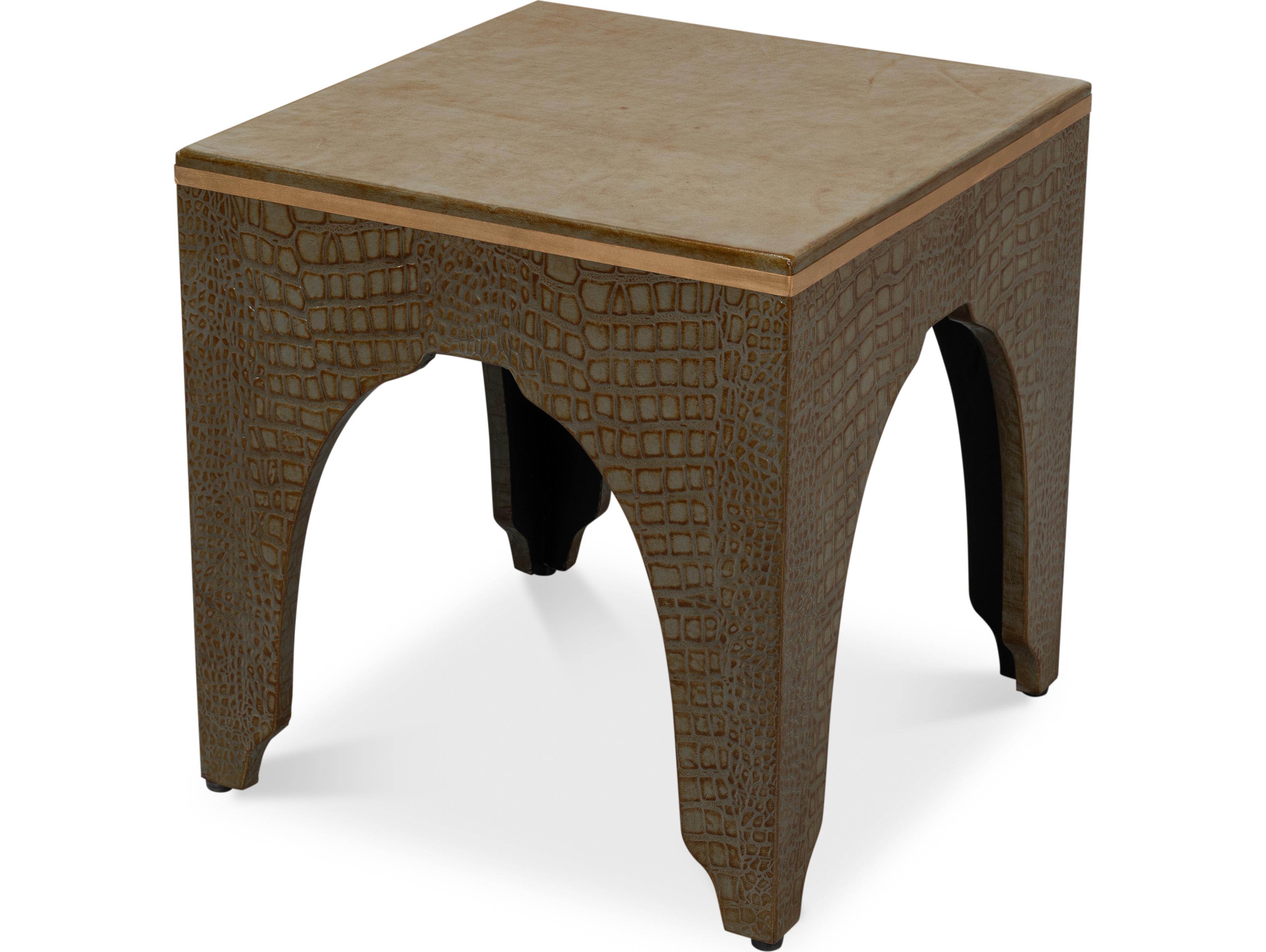 Sarreid Ltd Croco Embossed Leather Stool Antique Green