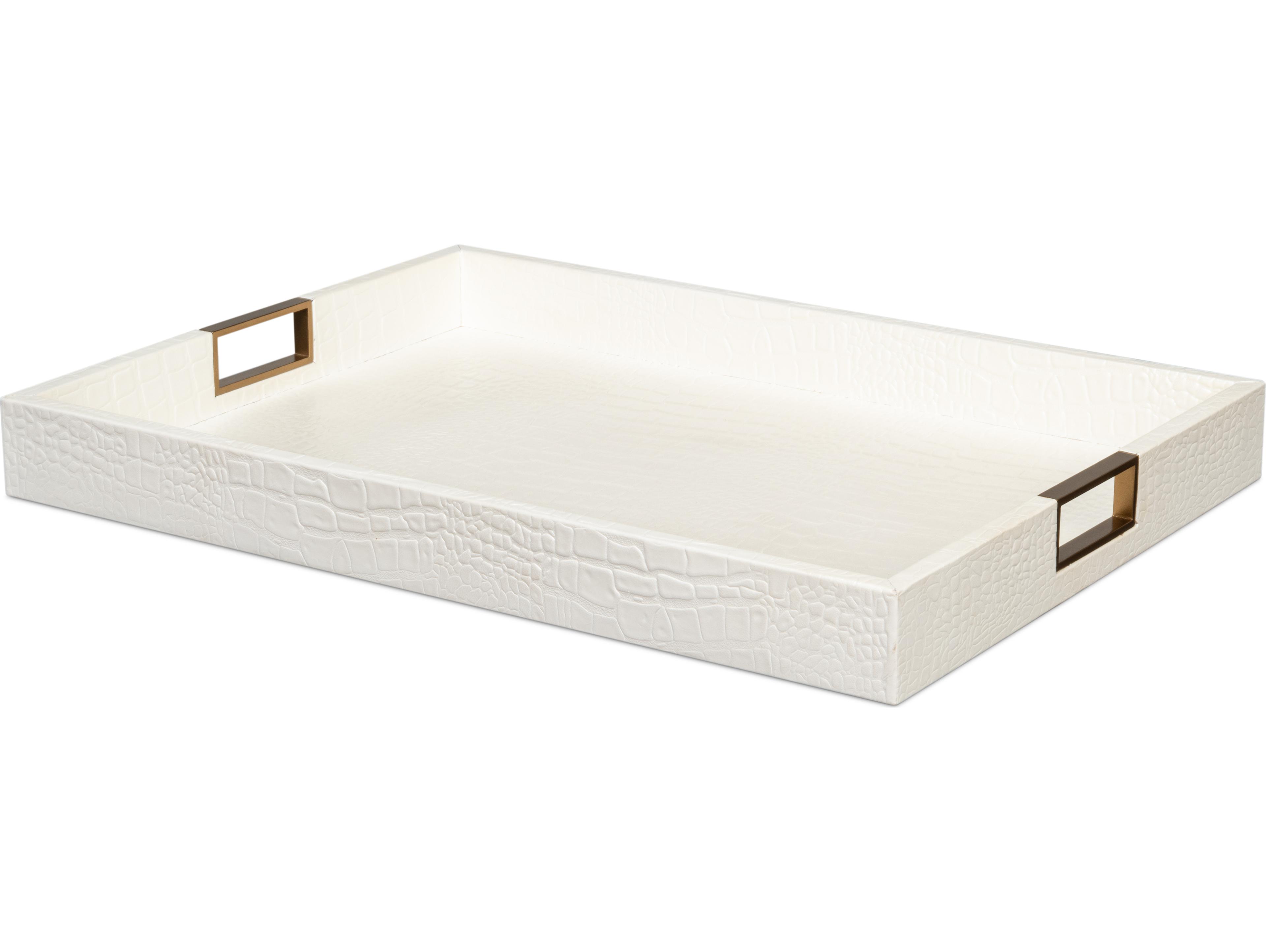 Sarreid Ltd Norton Leather Tray Croco Leather Pearl