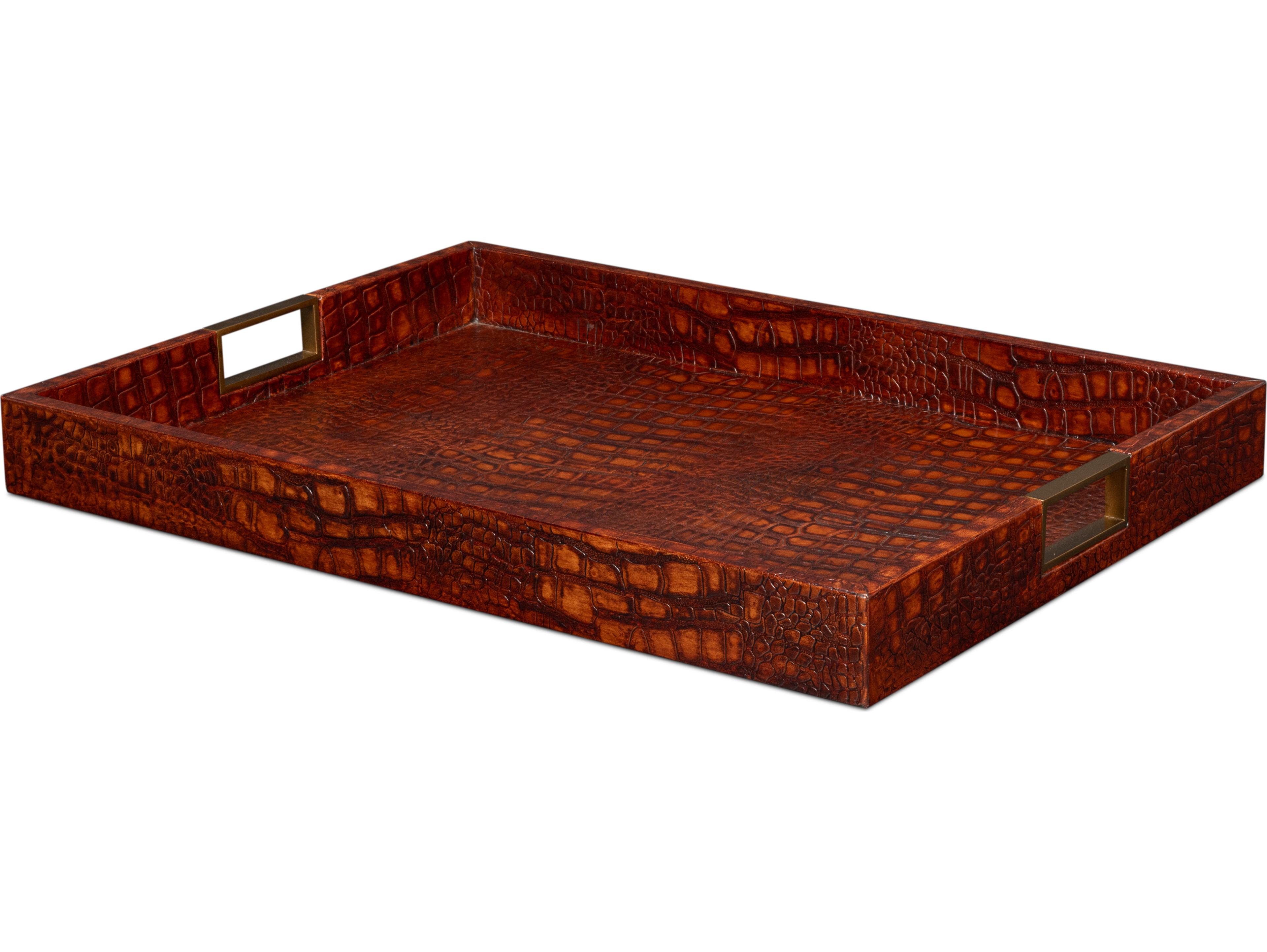 Sarreid Ltd Norton Leather Tray Croco Leather Tan