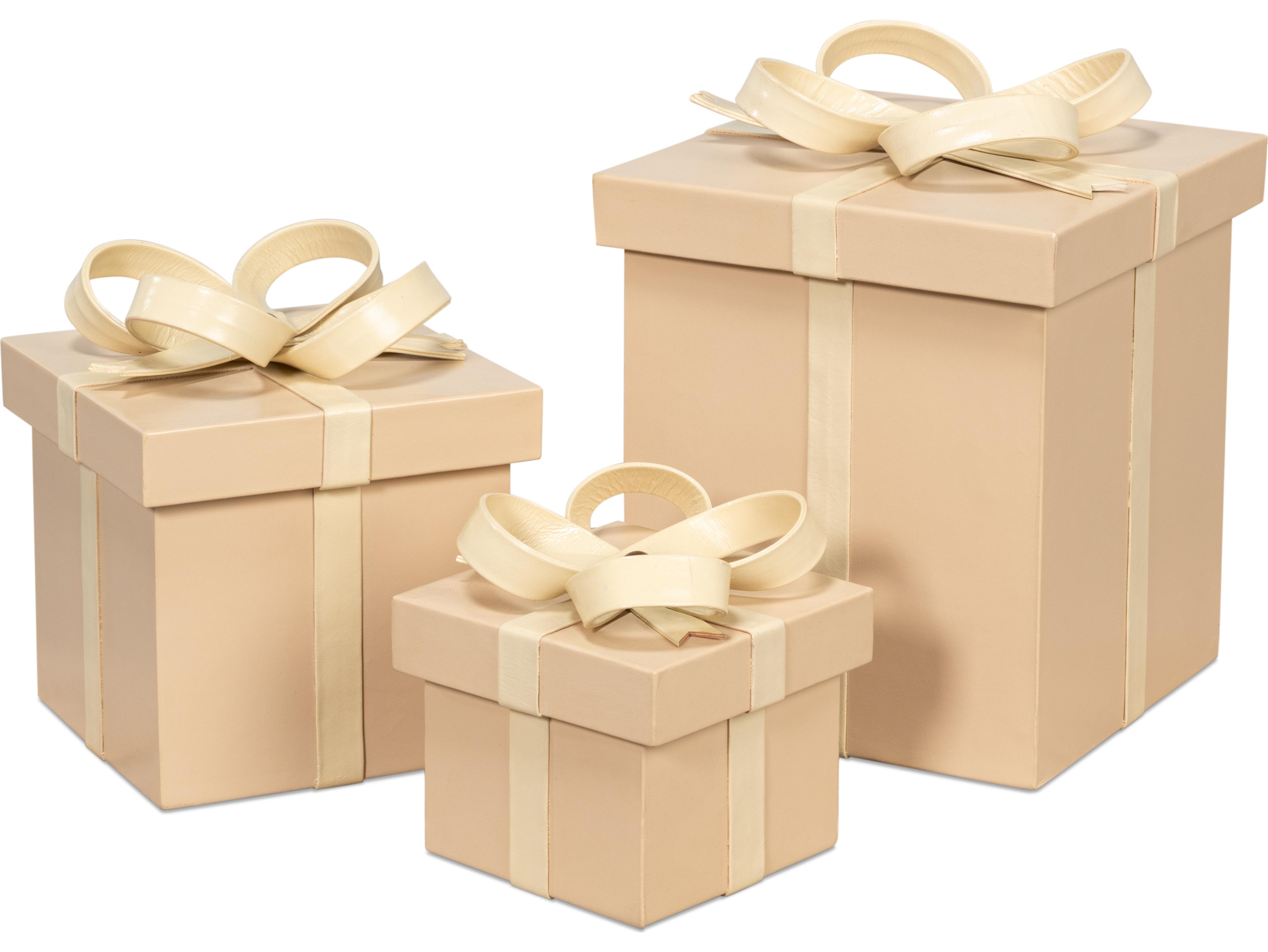 Sarreid Ltd Ferrell Leather Holiday Boxes 3 Taupe