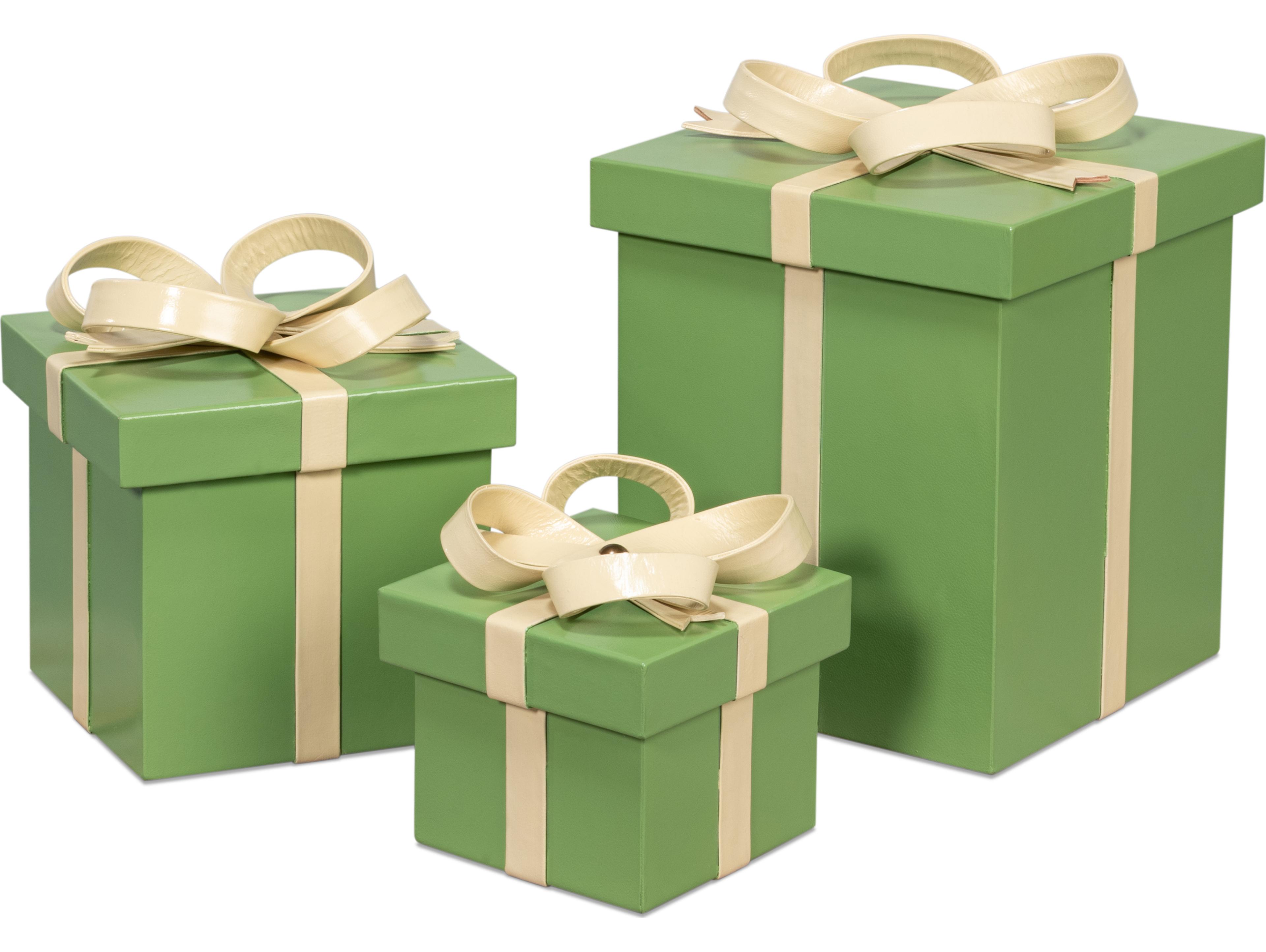 Sarreid Ltd Ferrell Leather Holiday Boxes 3 Green