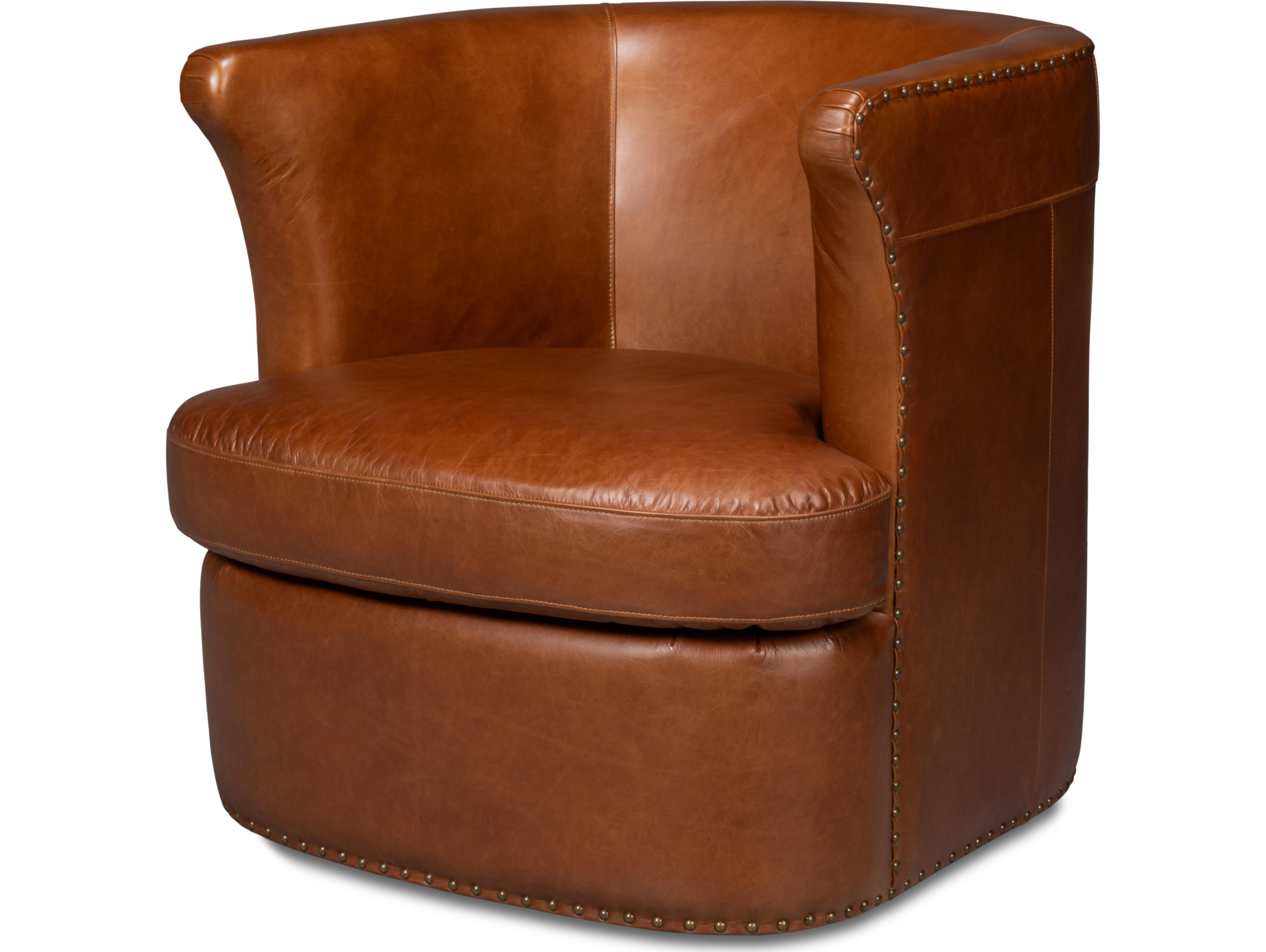 Sarreid Ltd Spencer Distilled Leather Swivel Chair