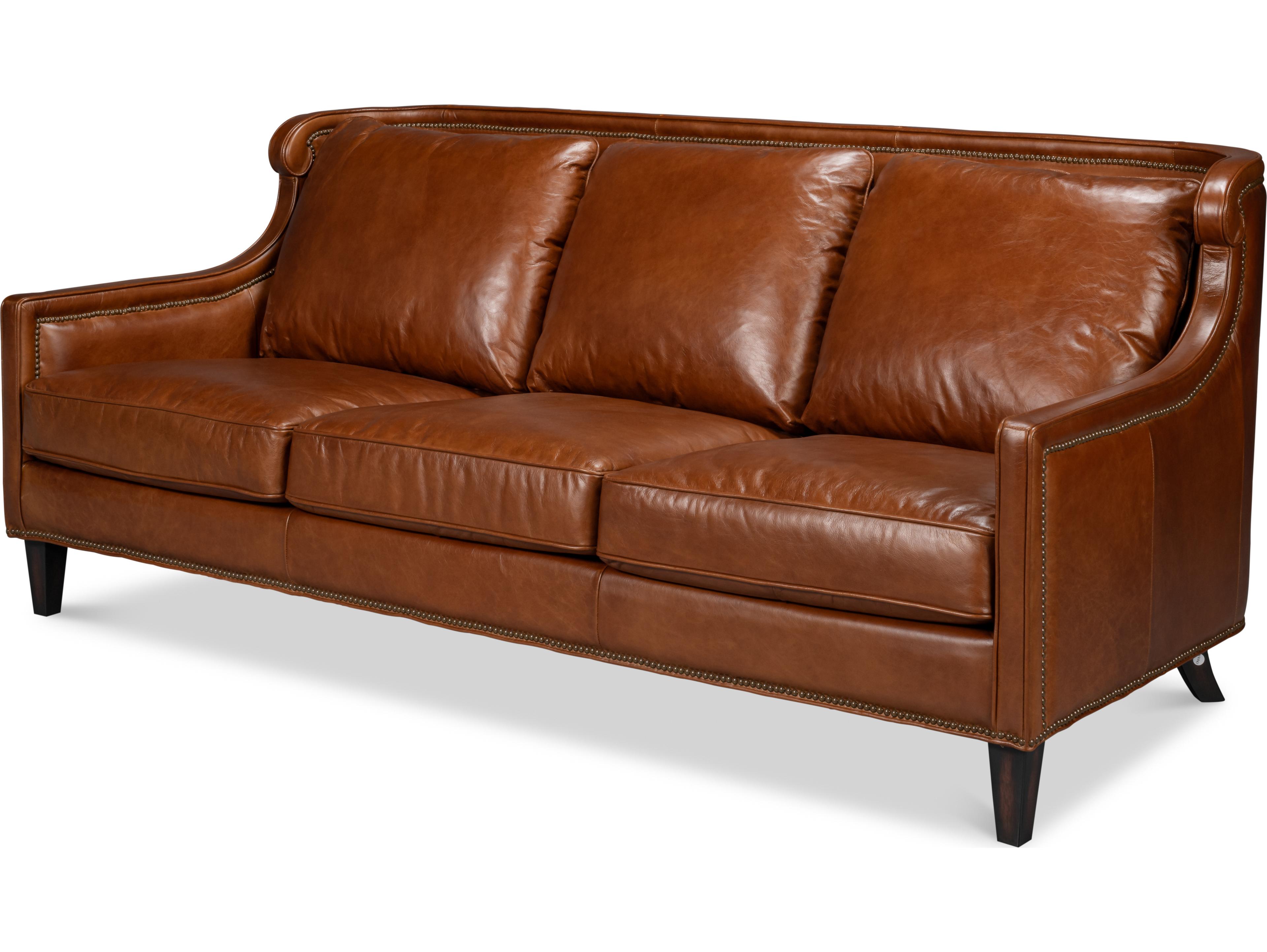 Sarreid Ltd Philipe Distilled Leather Sofa Brown