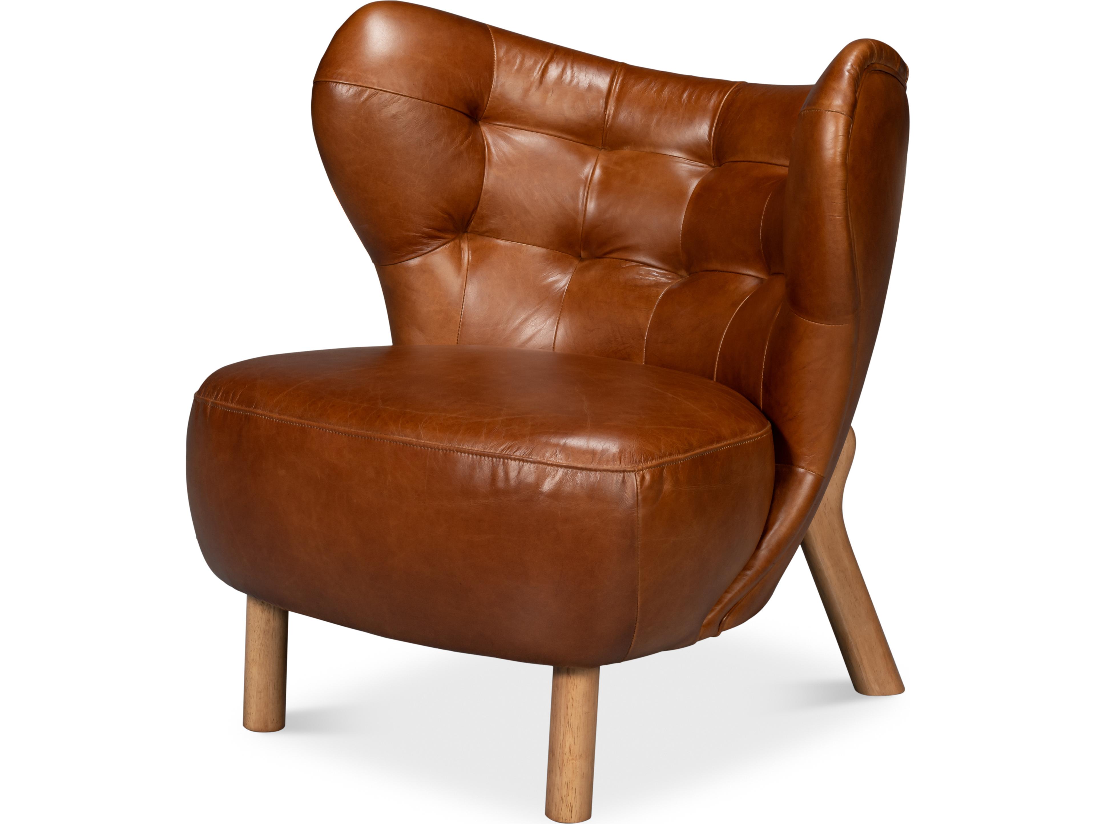 Sarreid Ltd Diddy Leather Chair Havana Brown