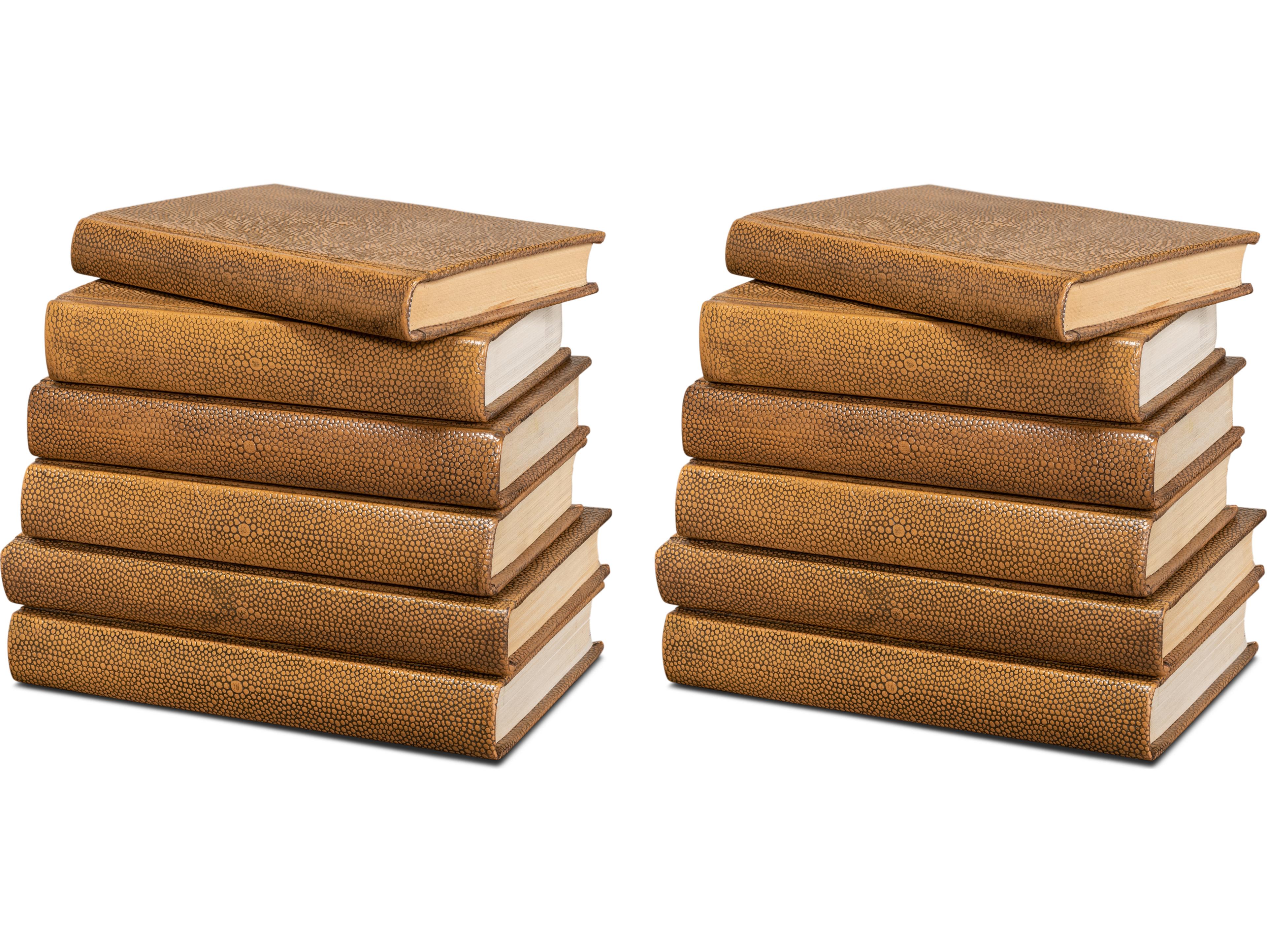 Sarreid Ltd Shagreen Books Set of 12 Tawny Brown