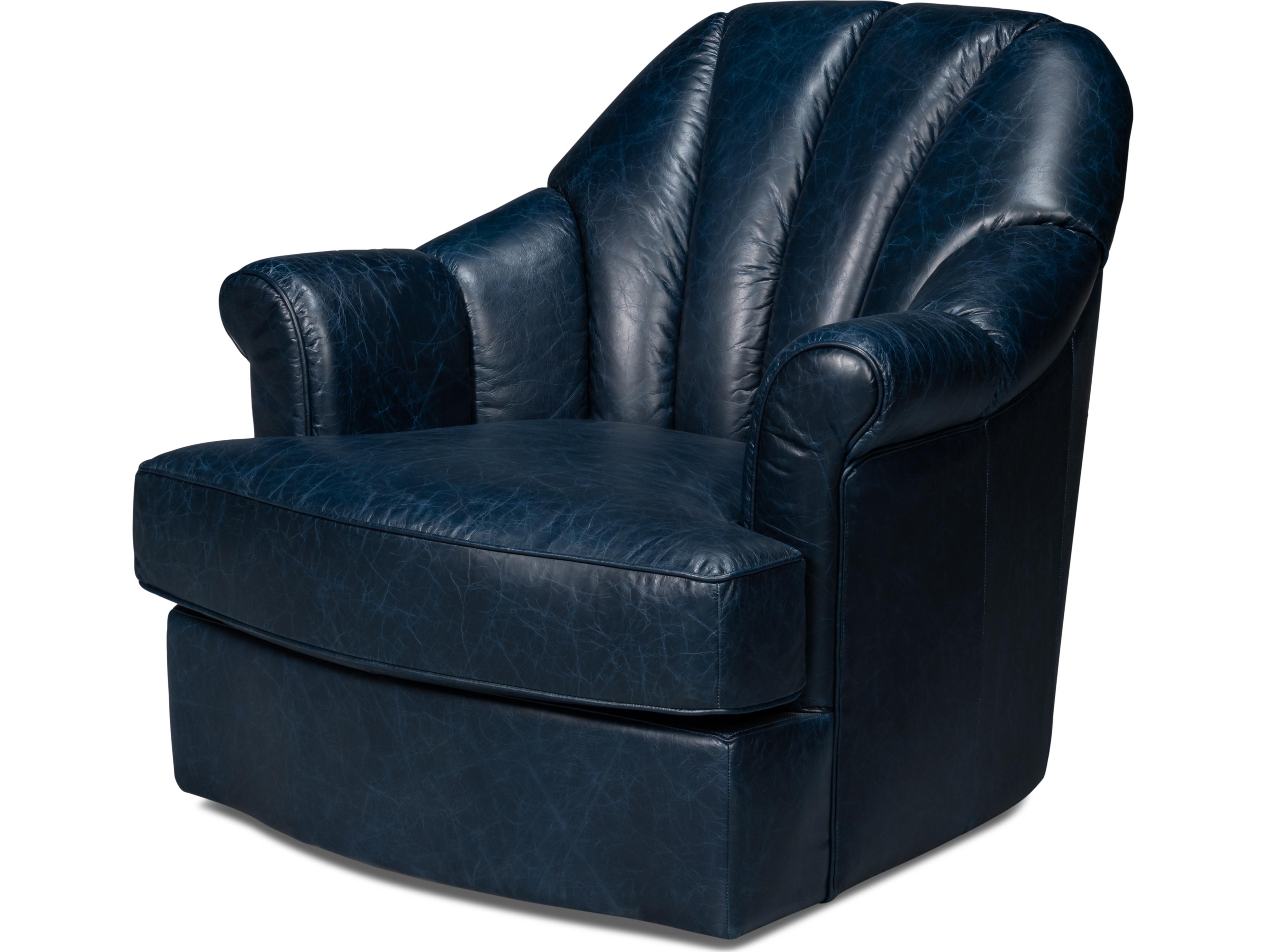 Sarreid Ltd Scoth Swivel Chair In Distilled Leather Blue