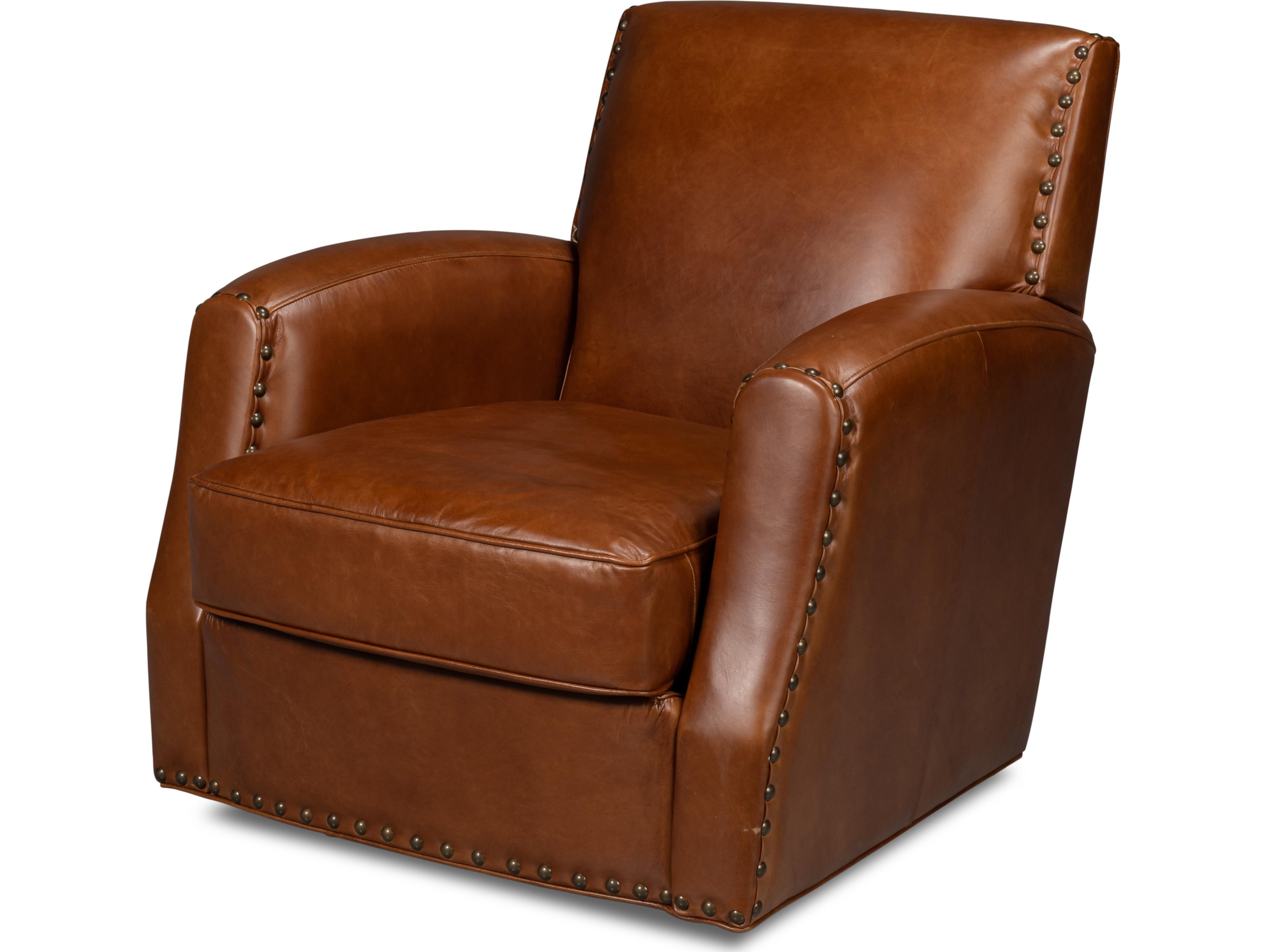 Sarreid Ltd Taft Leather Swivel Chair Havana Brown