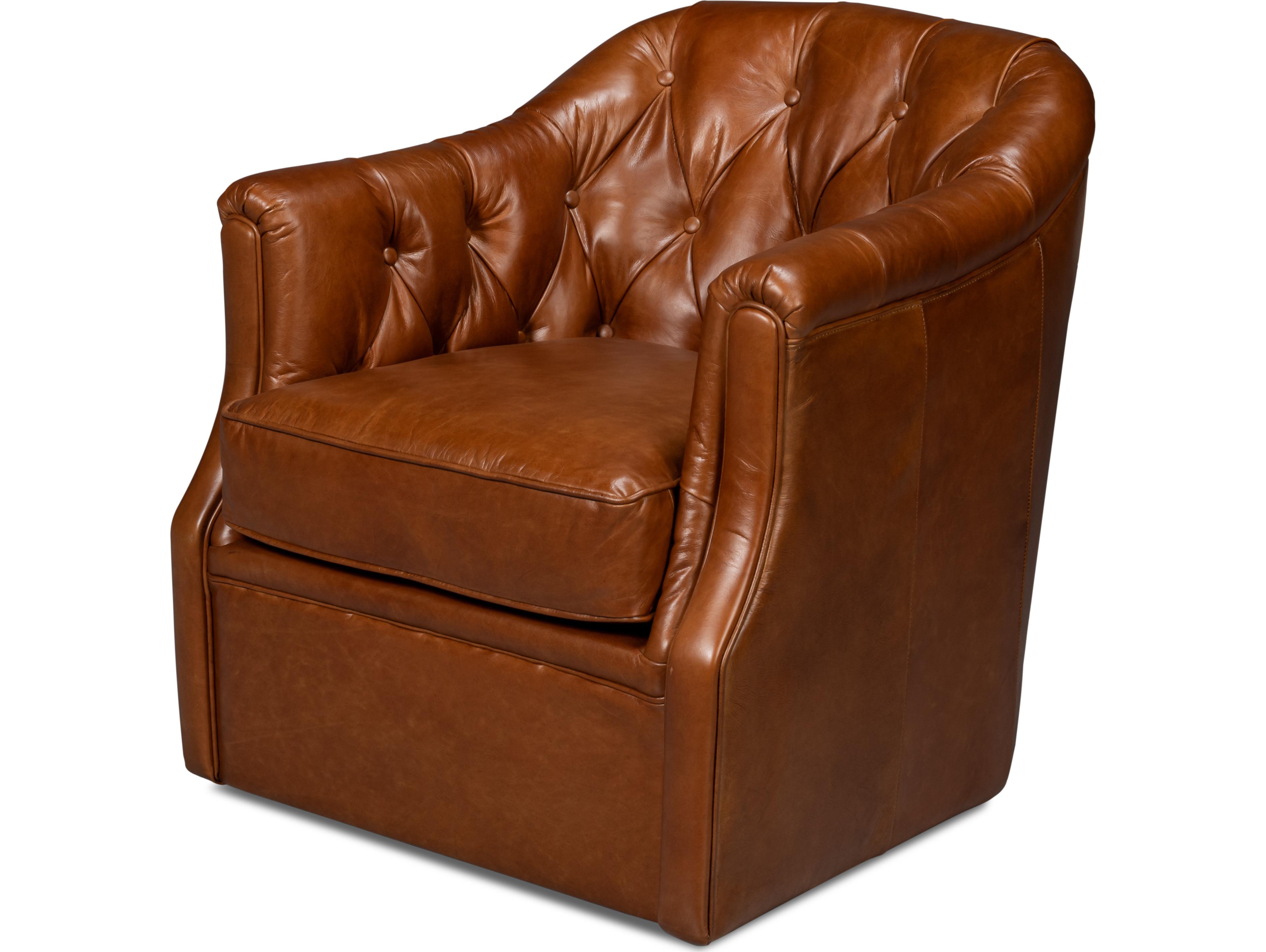 Sarreid Ltd Coolidge Leather Swivel Chair Havana Brown