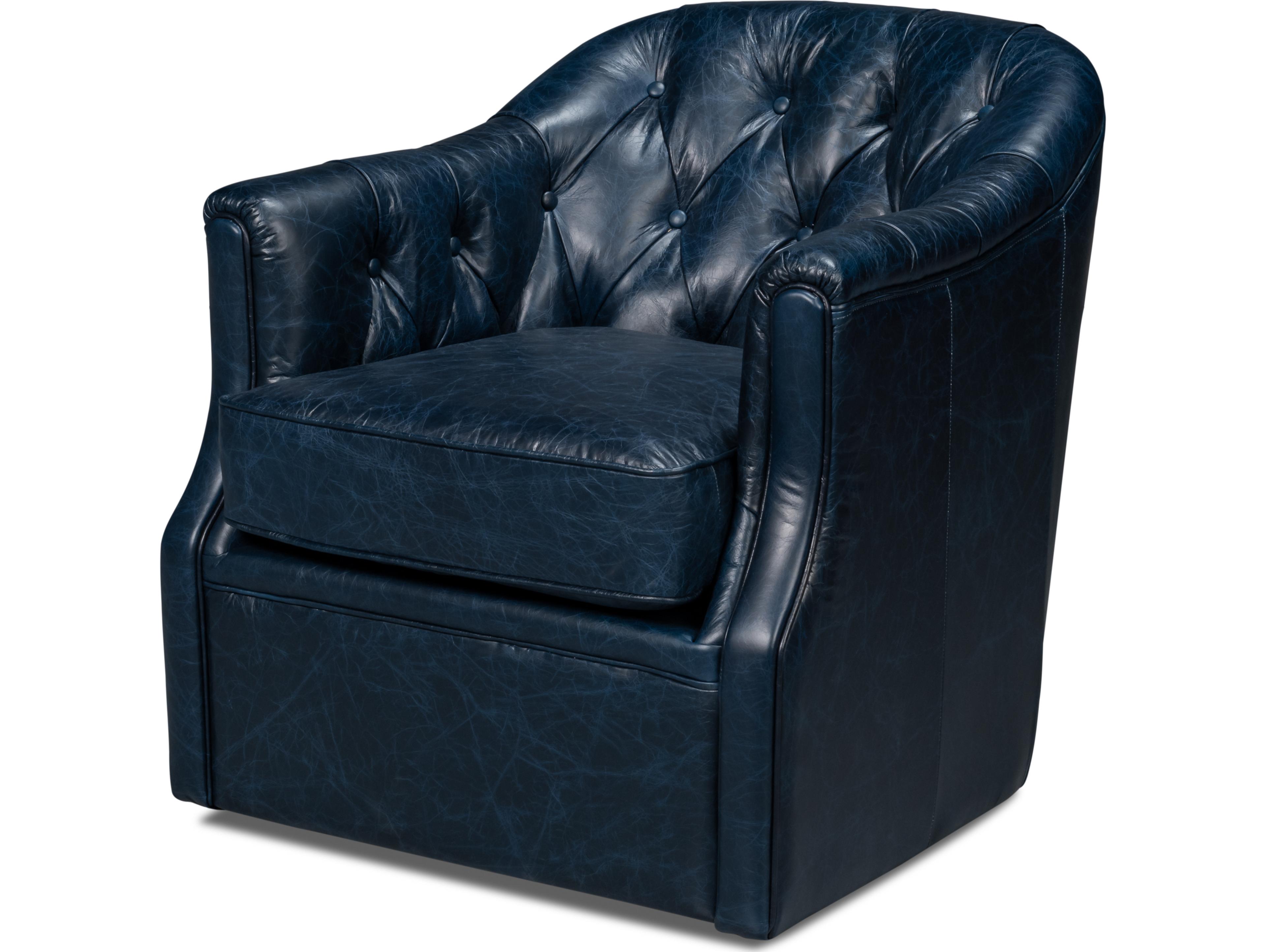Sarreid Ltd Coolidge Leather Swivel Chair Blue