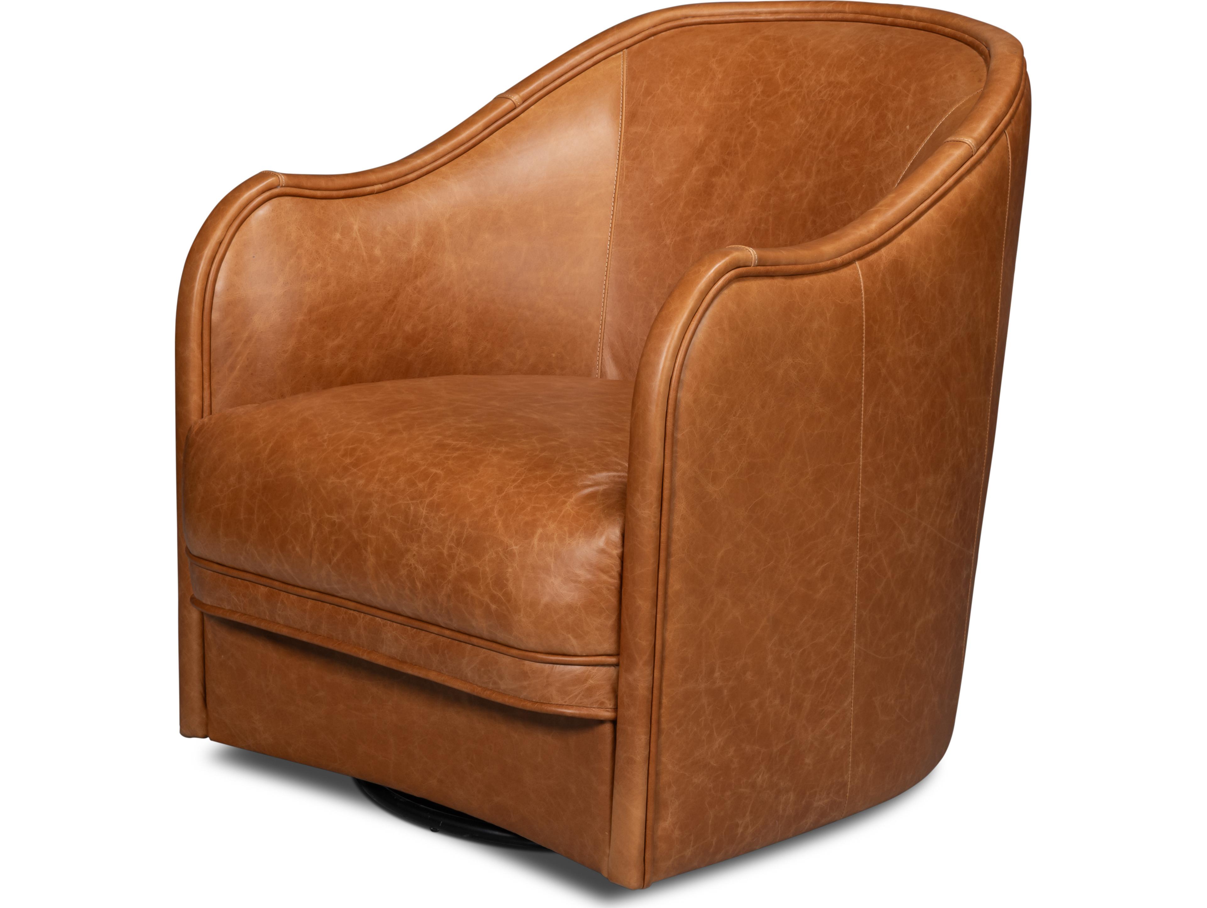 Sarreid Ltd Braxton Leather Swivel Chair Brown
