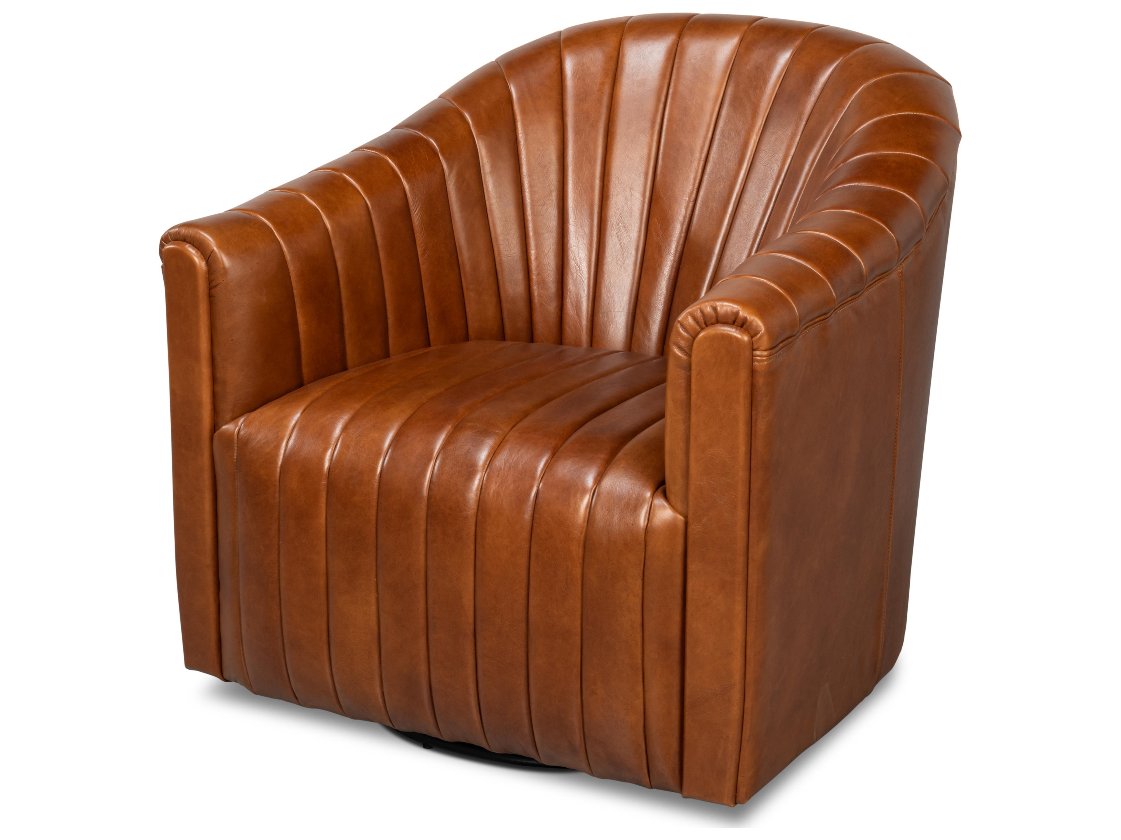 Sarreid Ltd Essex Swivel Brown Leather Club Chair