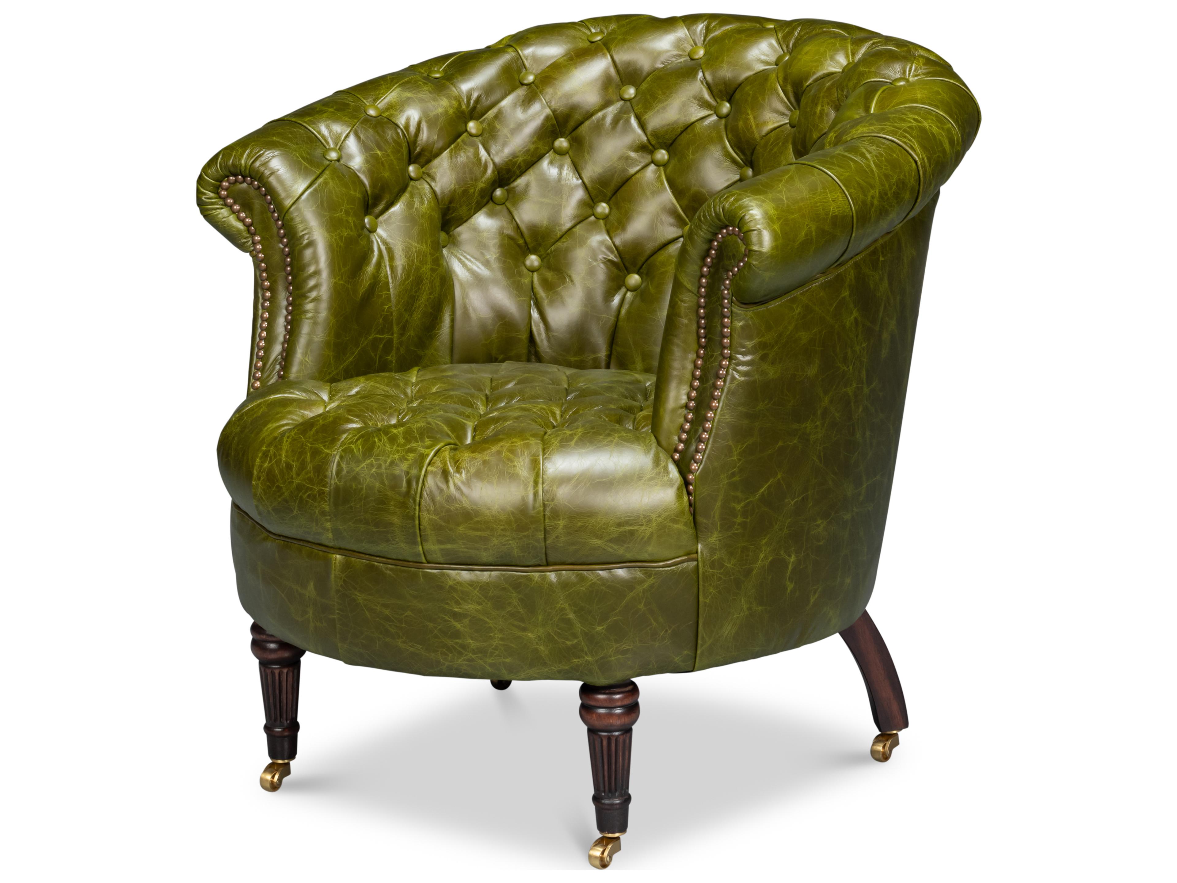 Sarreid Ltd Bastian Green Leather Accent Chair