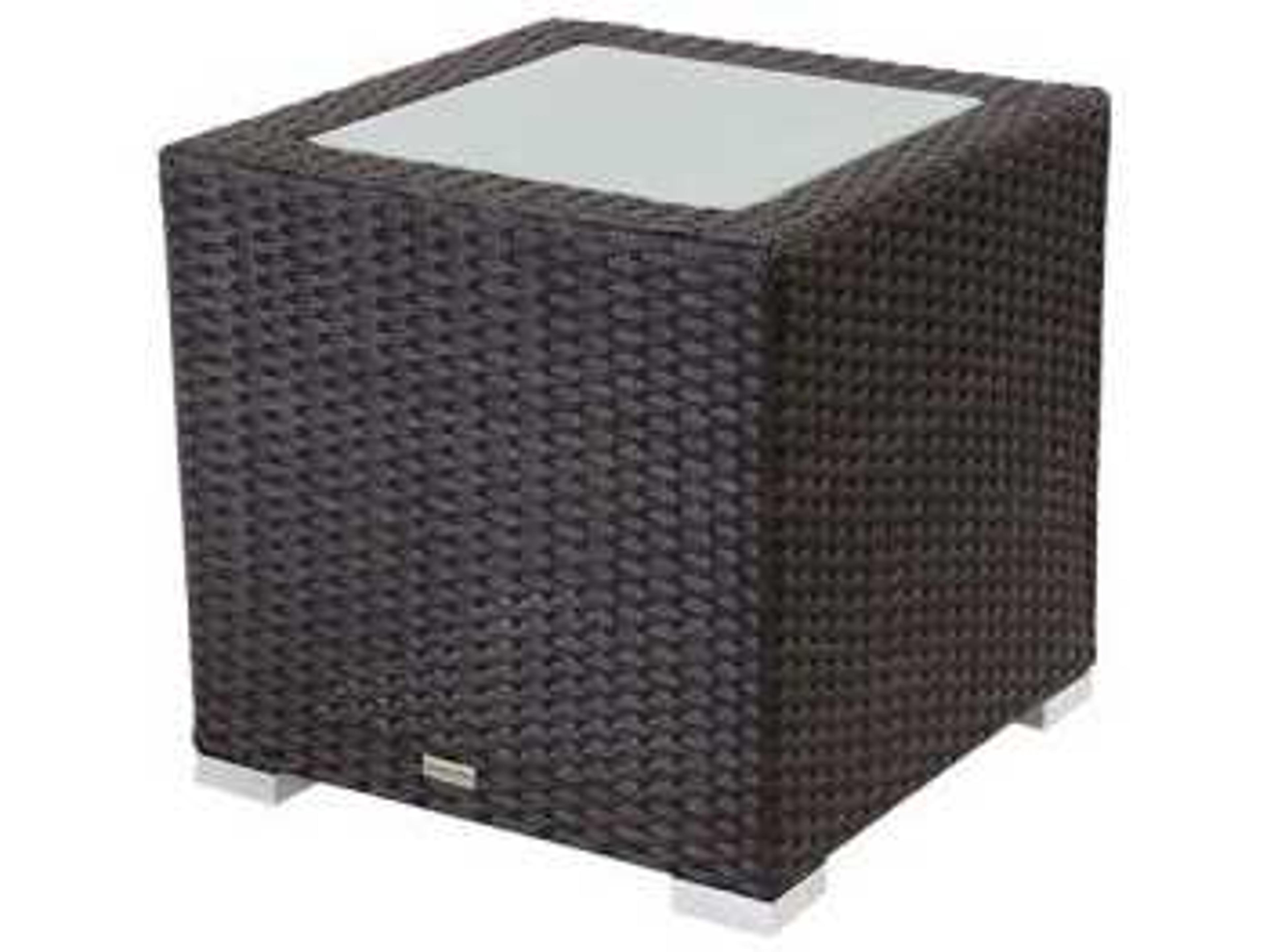 Decoscape Lucaya Wicker Square Frosted Glass Top End Table