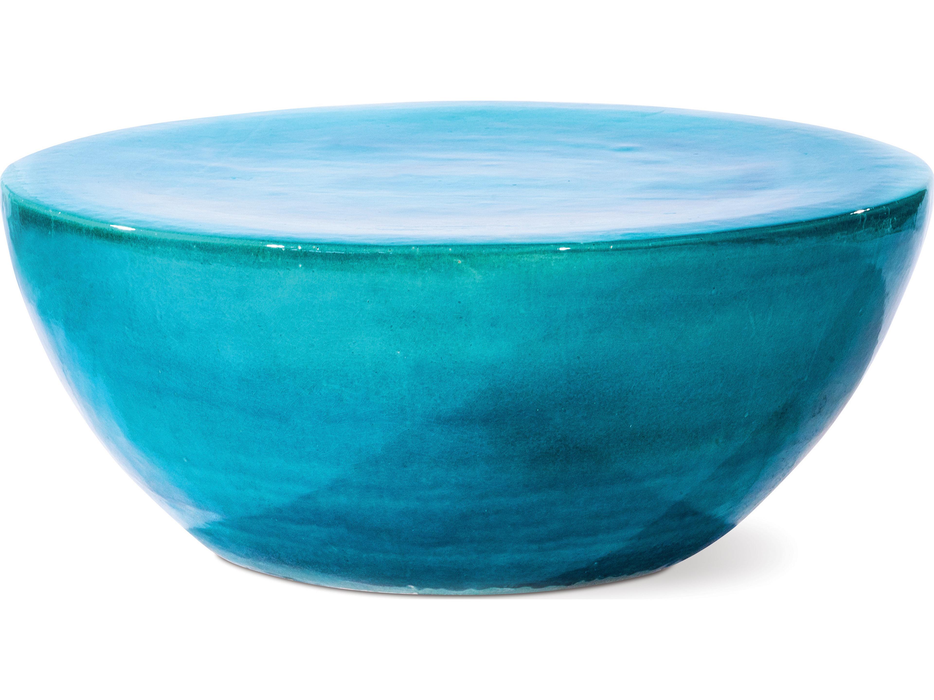 Seasonal Living Bowness Aquamarine Ceramic Round Outdoor Patio Coffee Table