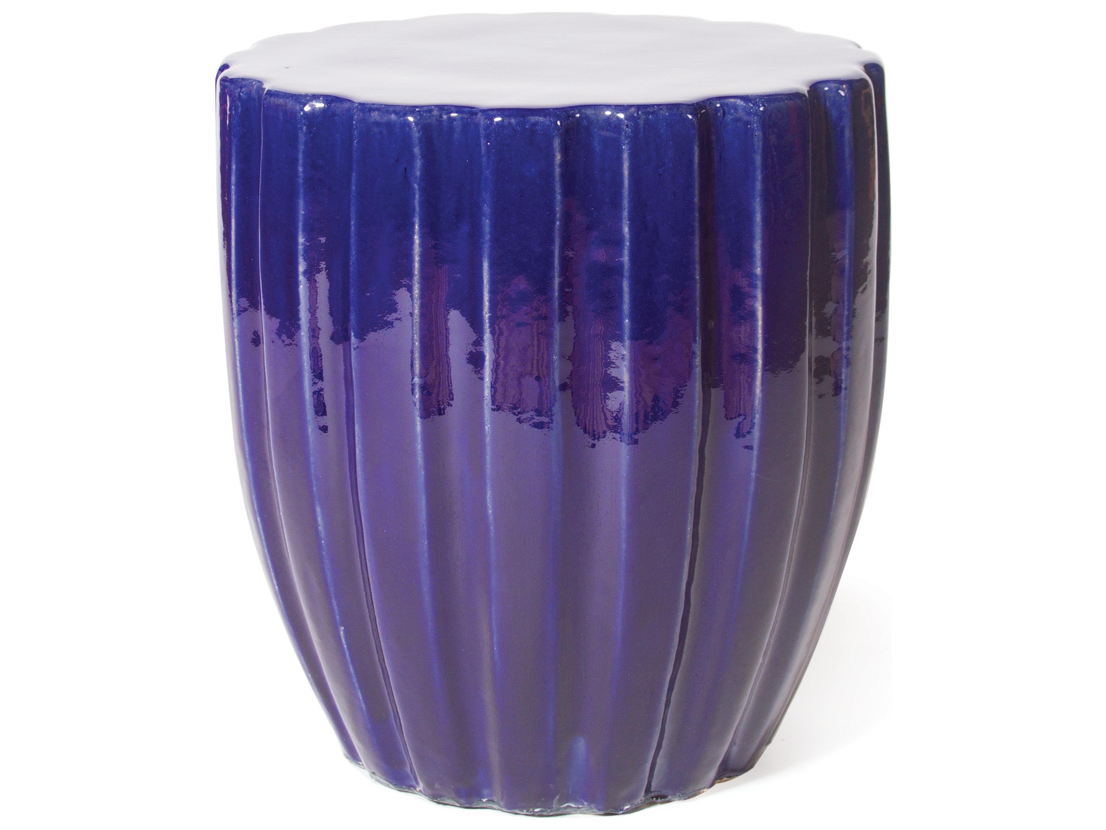 Scallop Navy Blue Ceramic Stool