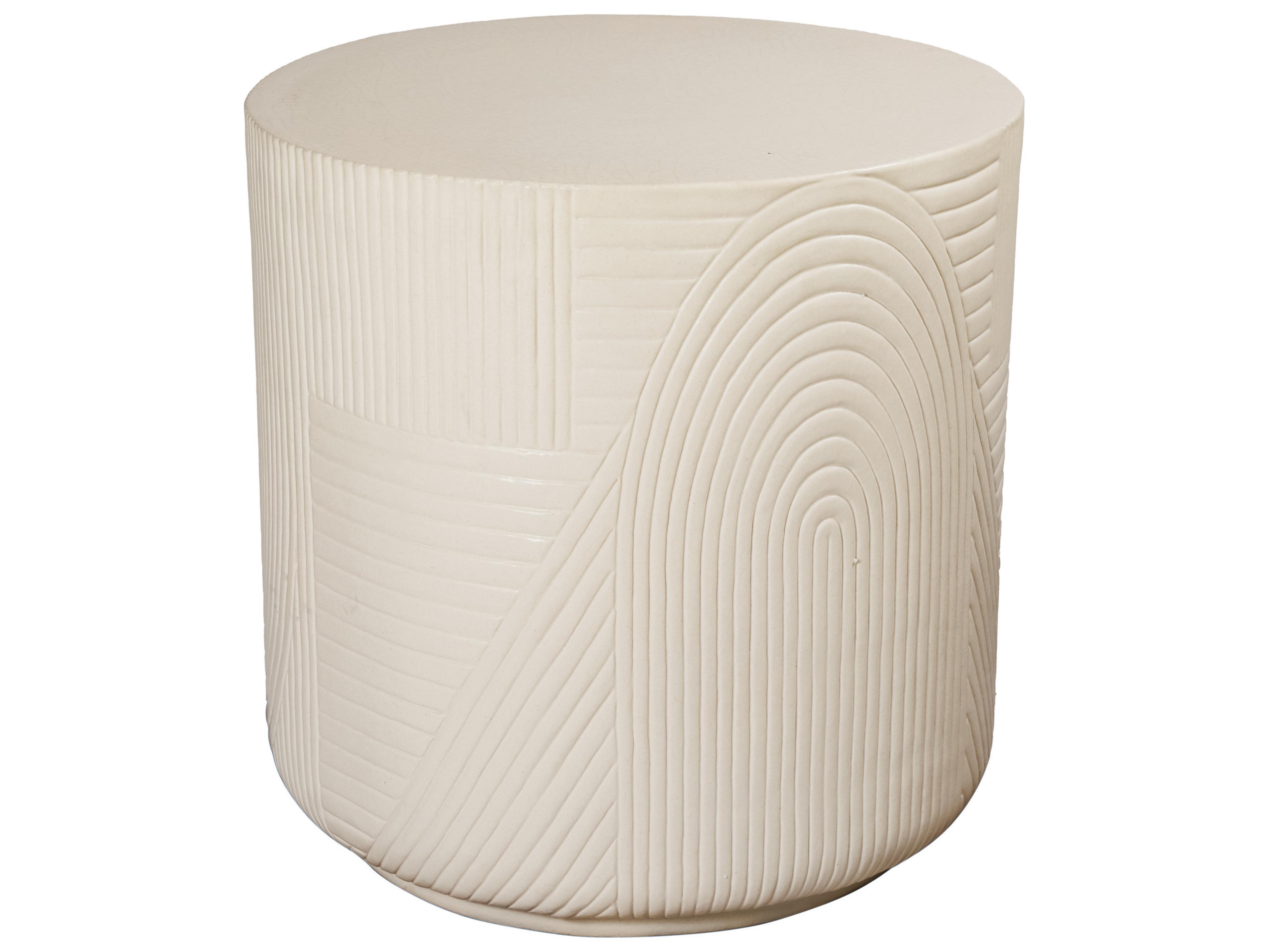 Seasonal Living Ceramics Linen Semi-gloss Ceramic Round End Table