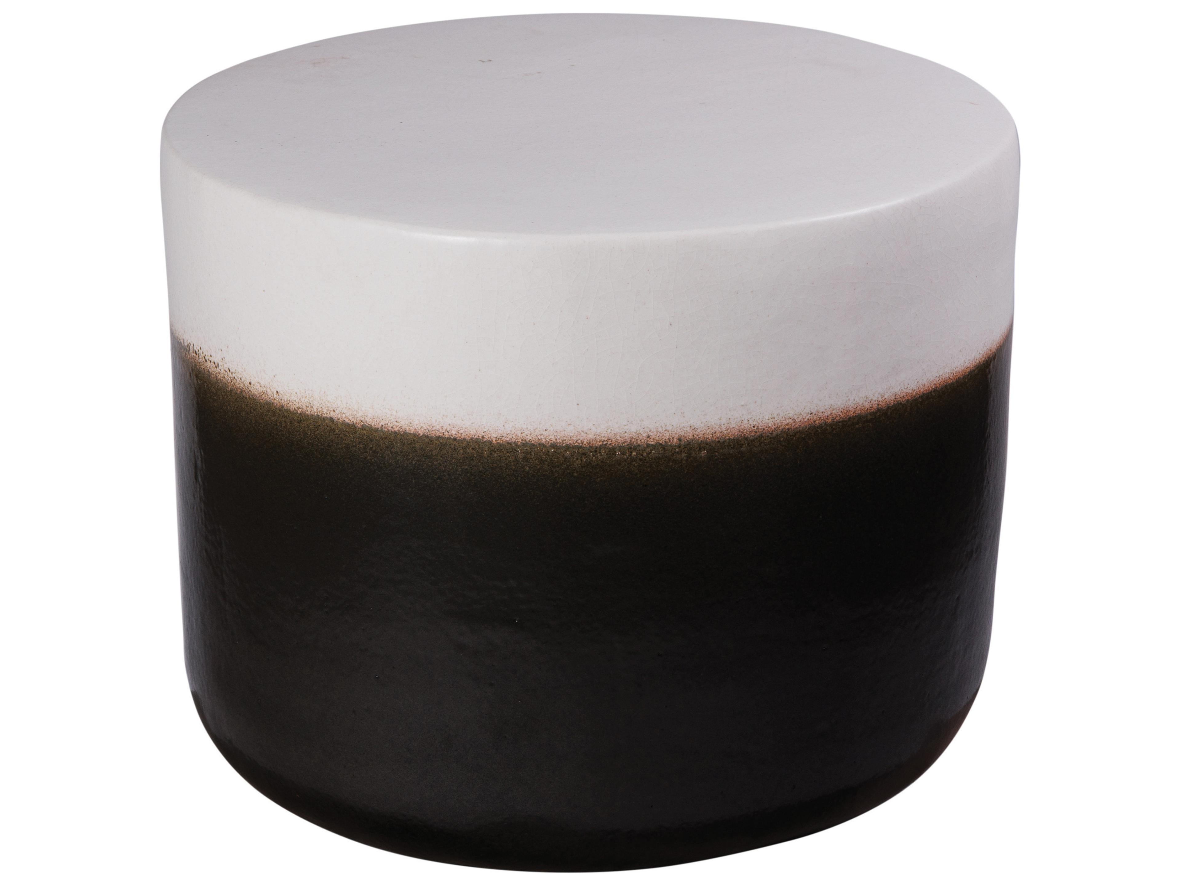 Seasonal Living Ceramics Linen Semi-gloss Top | Iron Base Ceramic Round Coffee Table