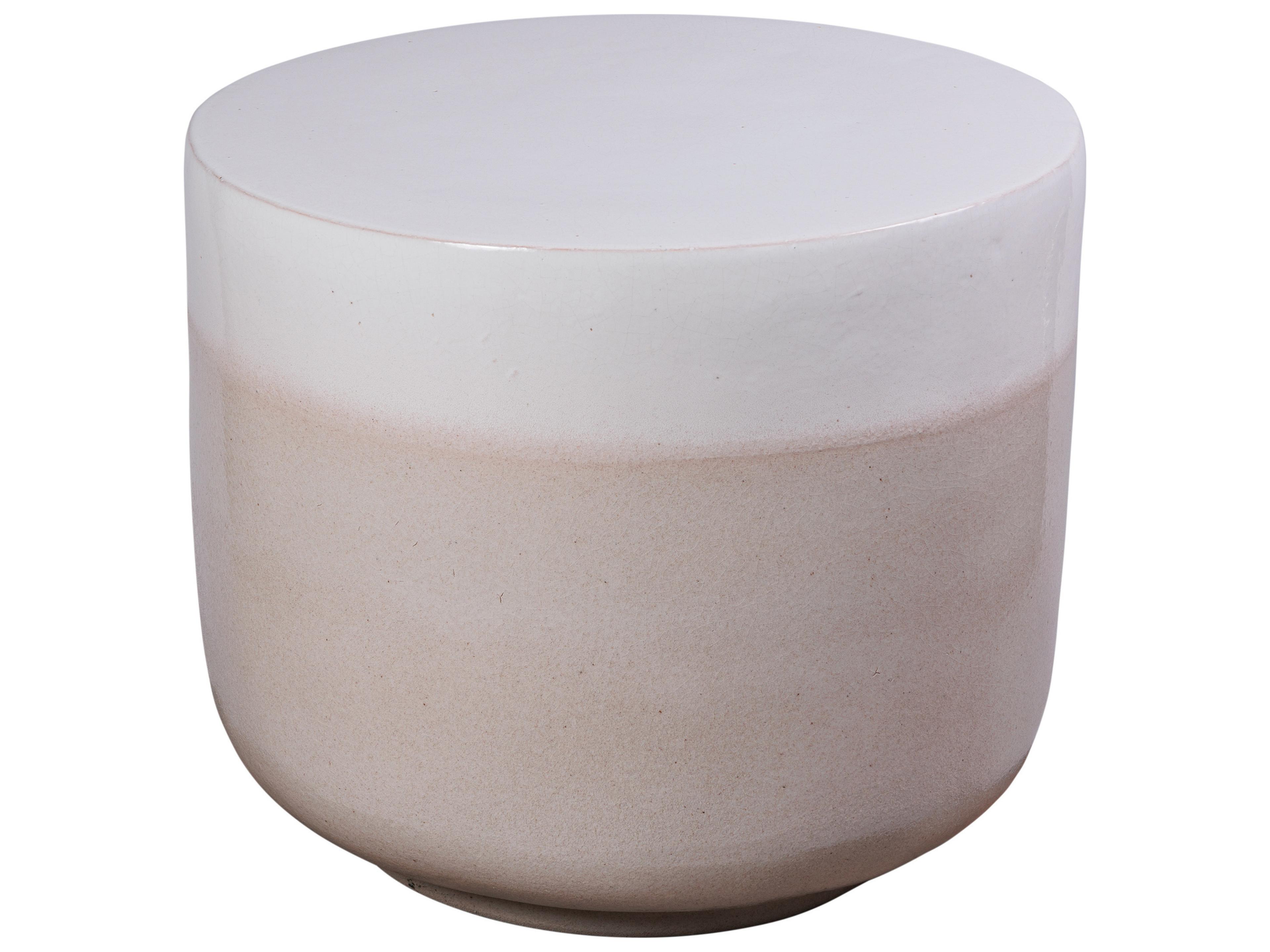 Seasonal Living Ceramics Linen Semi-gloss Top | Sand Gloss Base Ceramic Round Coffee Table