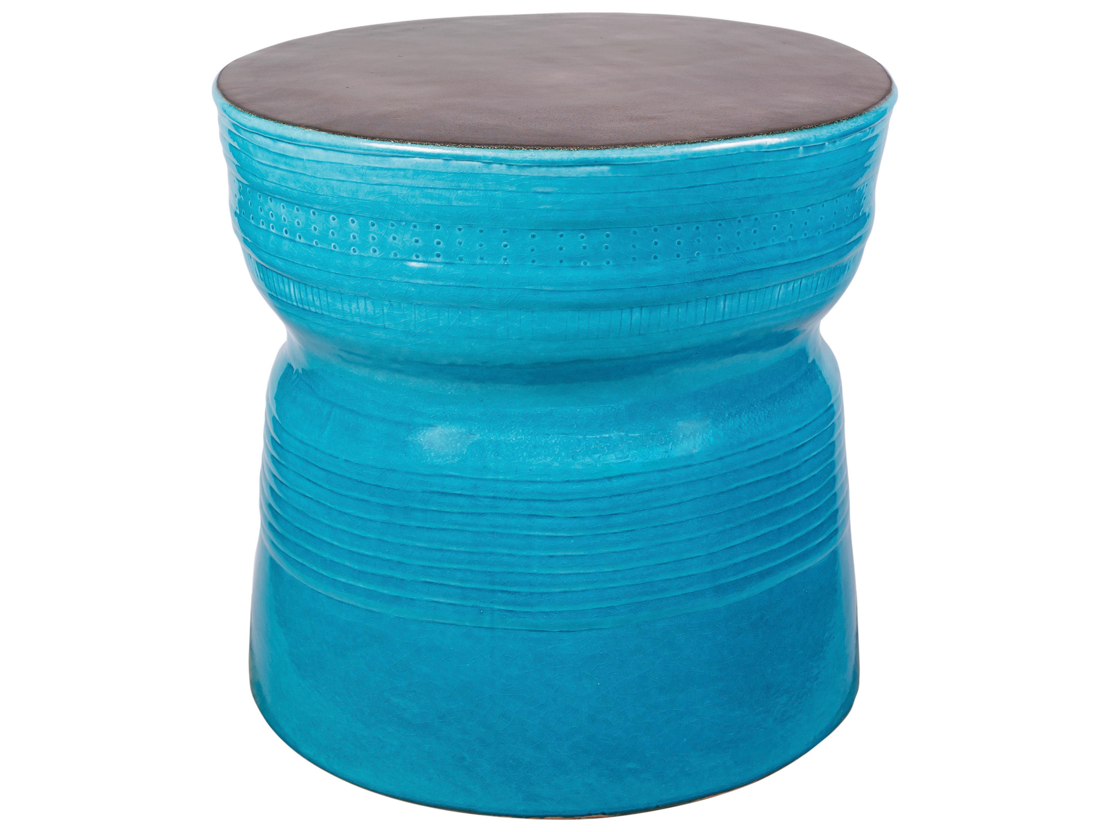 Seasonal Living Ceramics Metallic Semi-gloss Top | Aquamarine Gloss Side Ceramic Round End Table