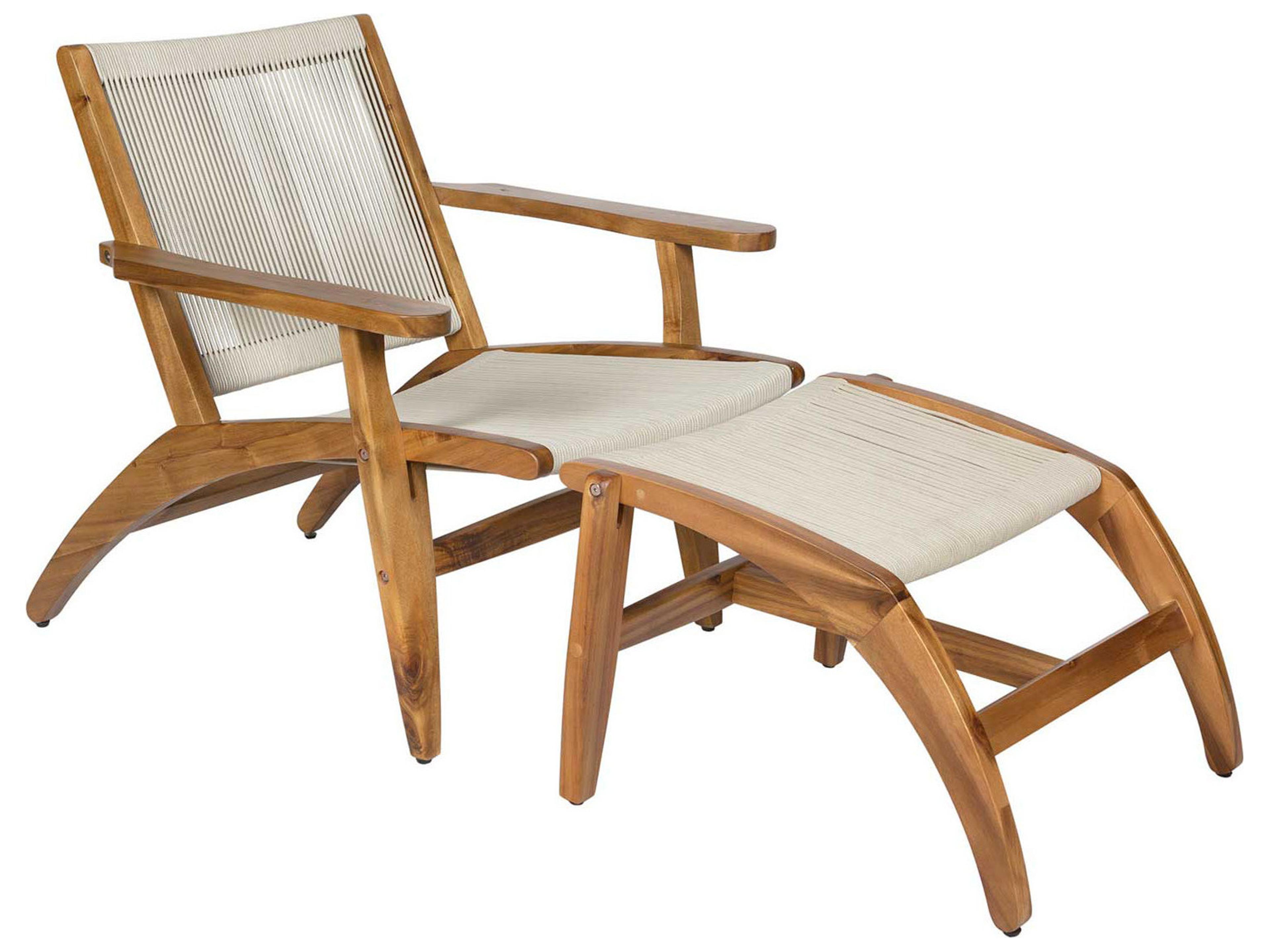 Seasonal Living Explorer Golden Acacia Wood Outdoor Lounge Chair and Foot Stool Set of 2