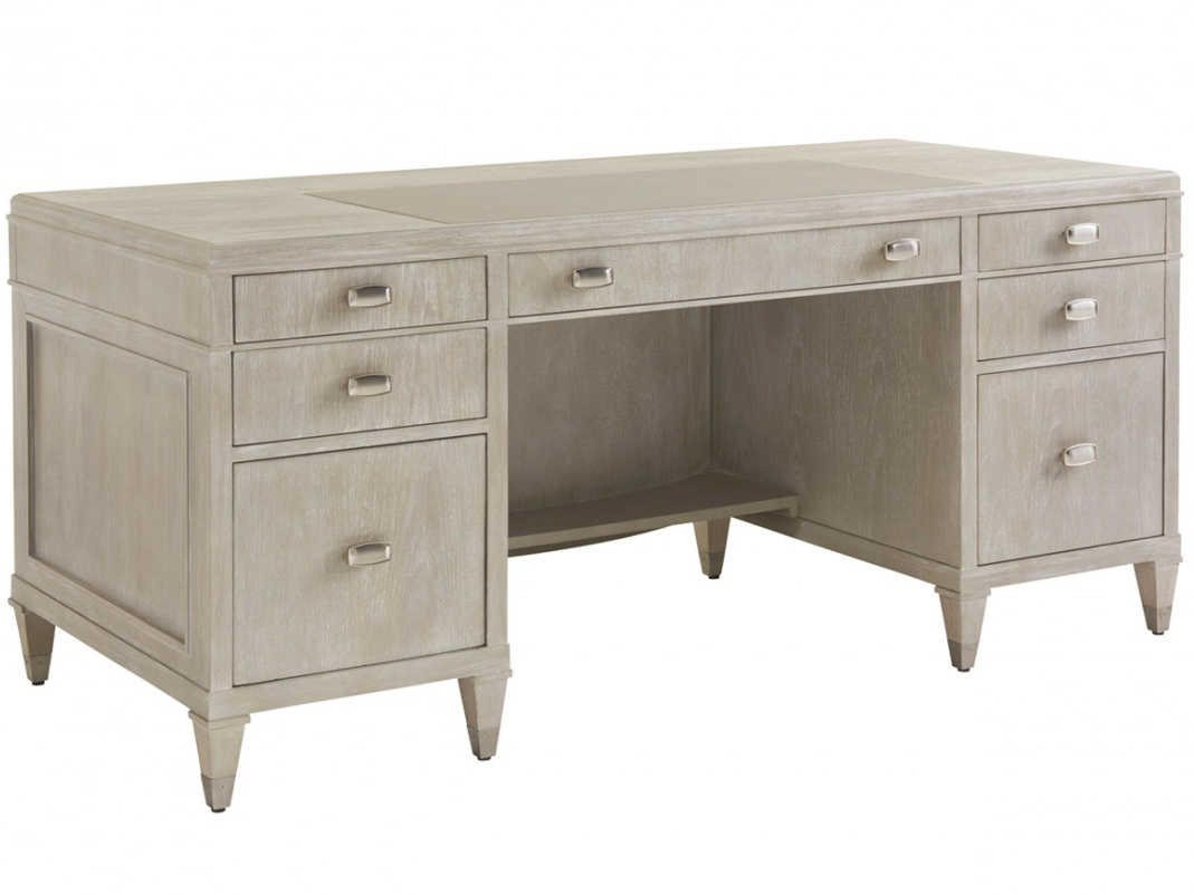 Sligh Greystone Nouvel Brushed Brass Gray Walnut Wood Executive Desk