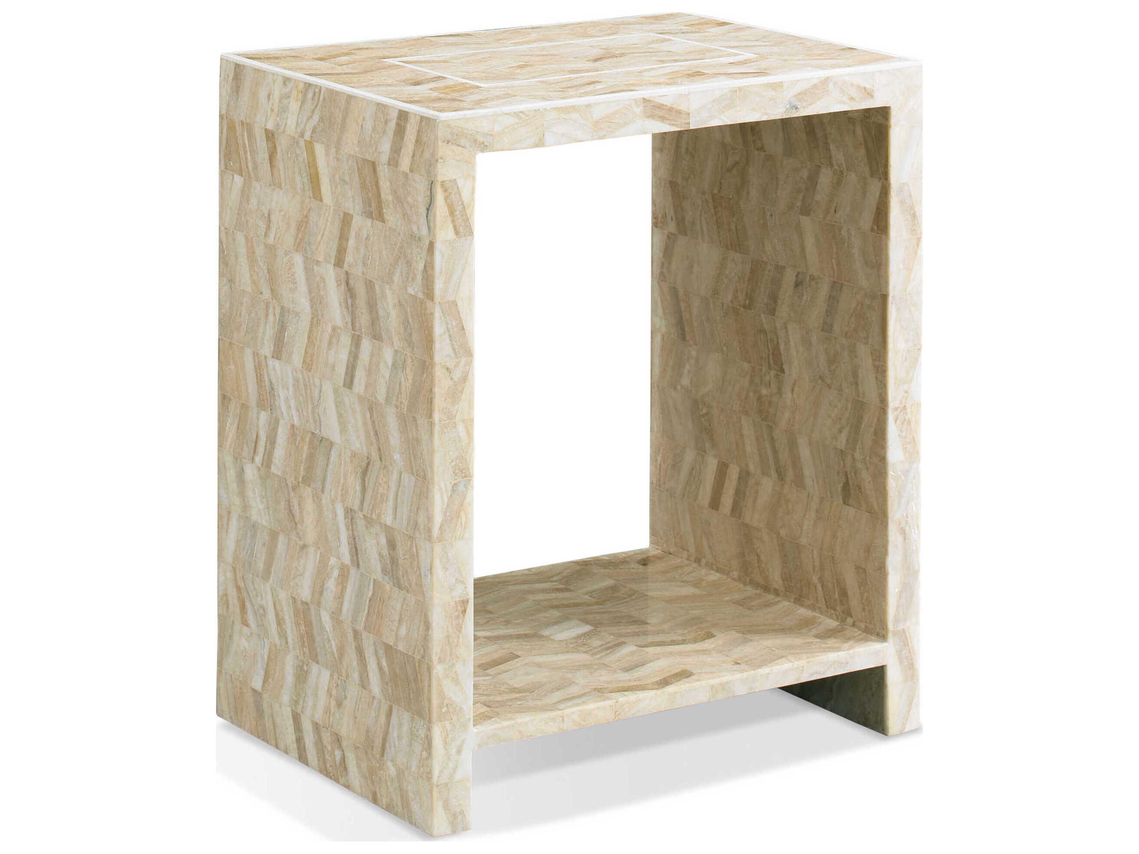 Sherrill Occasional Vintage Made Modern Alana Rectangular Stone Ivory Tan Side Table