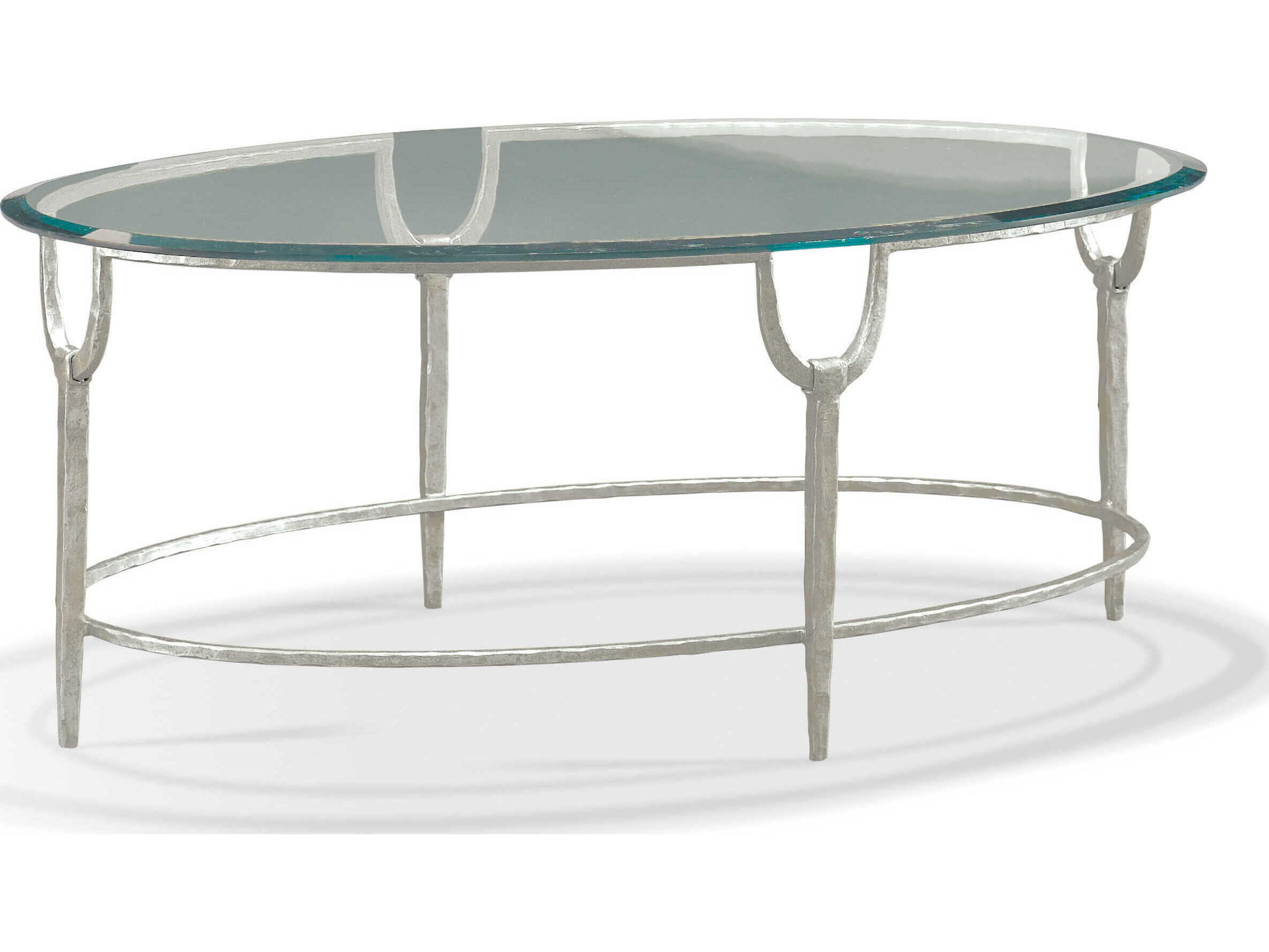 Sherrill Occasional Masterpiece Trifecta Oval Glass Nickel Leaf Cocktail Table