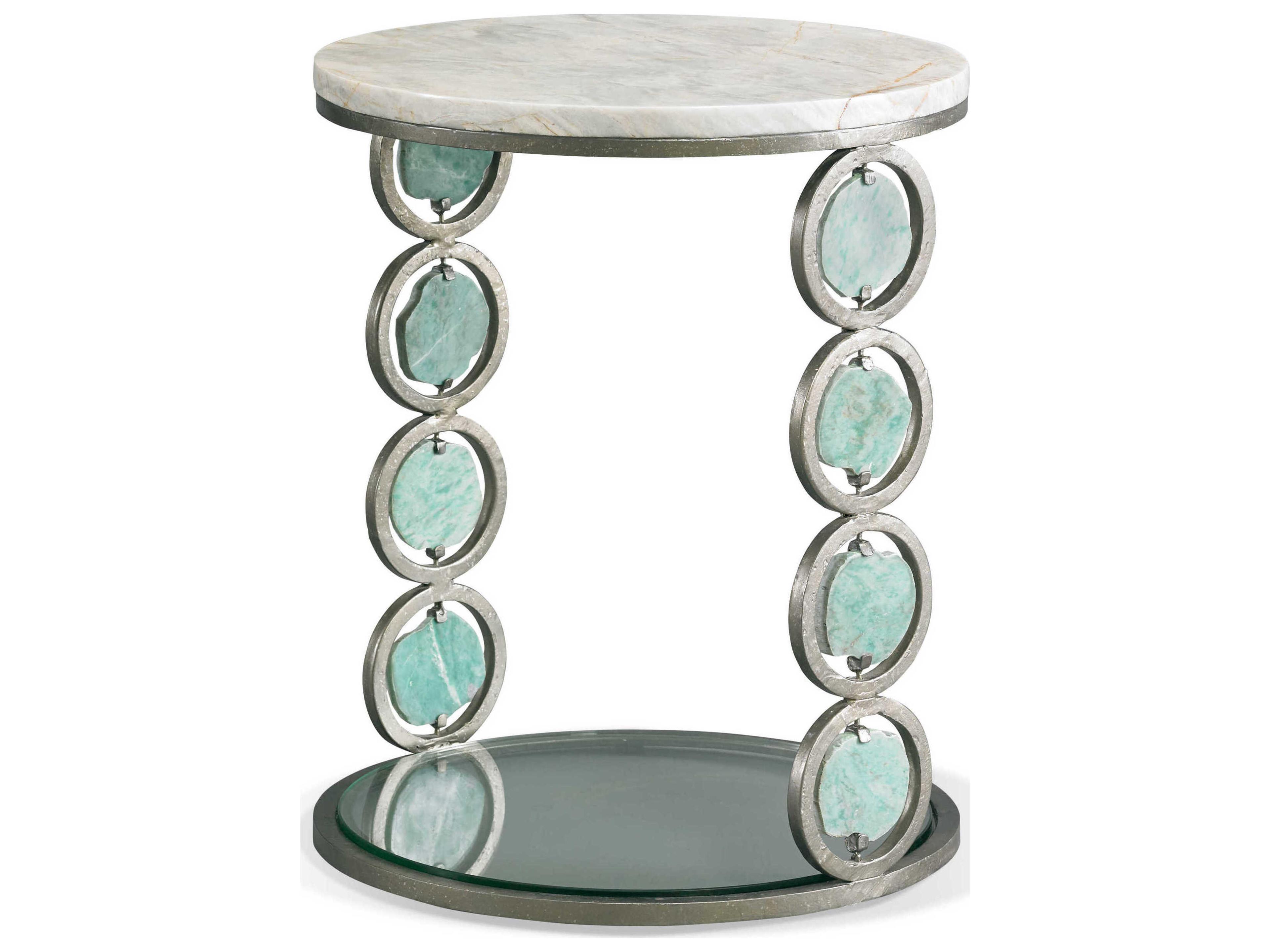 Sherrill Occasional Infinity Jade Round Marble Pyrite End Table