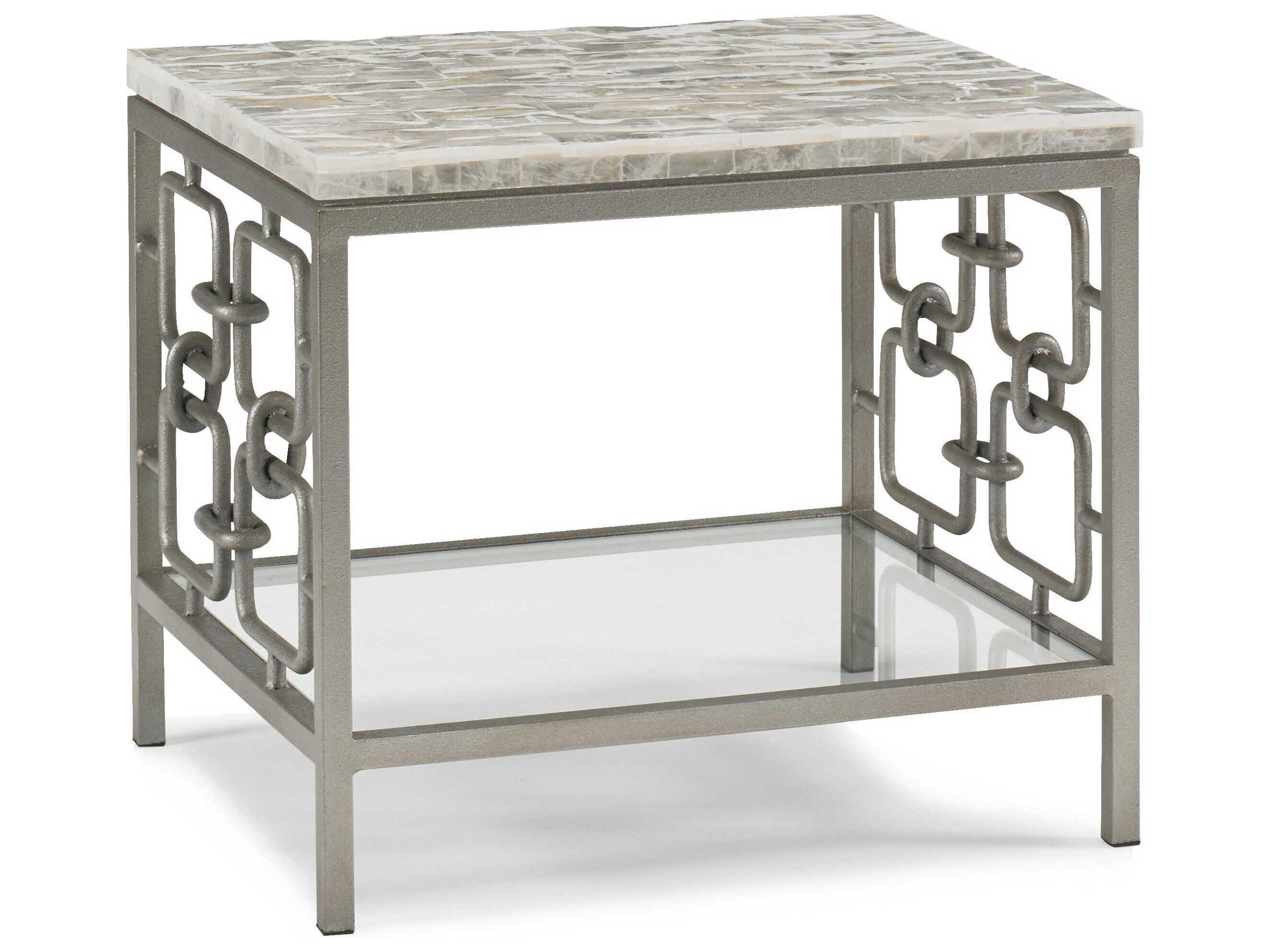 Sherrill Occasional Masterpiece Infinity Gypsos Rectangular Stone Champagne Gold Gypsum End Table