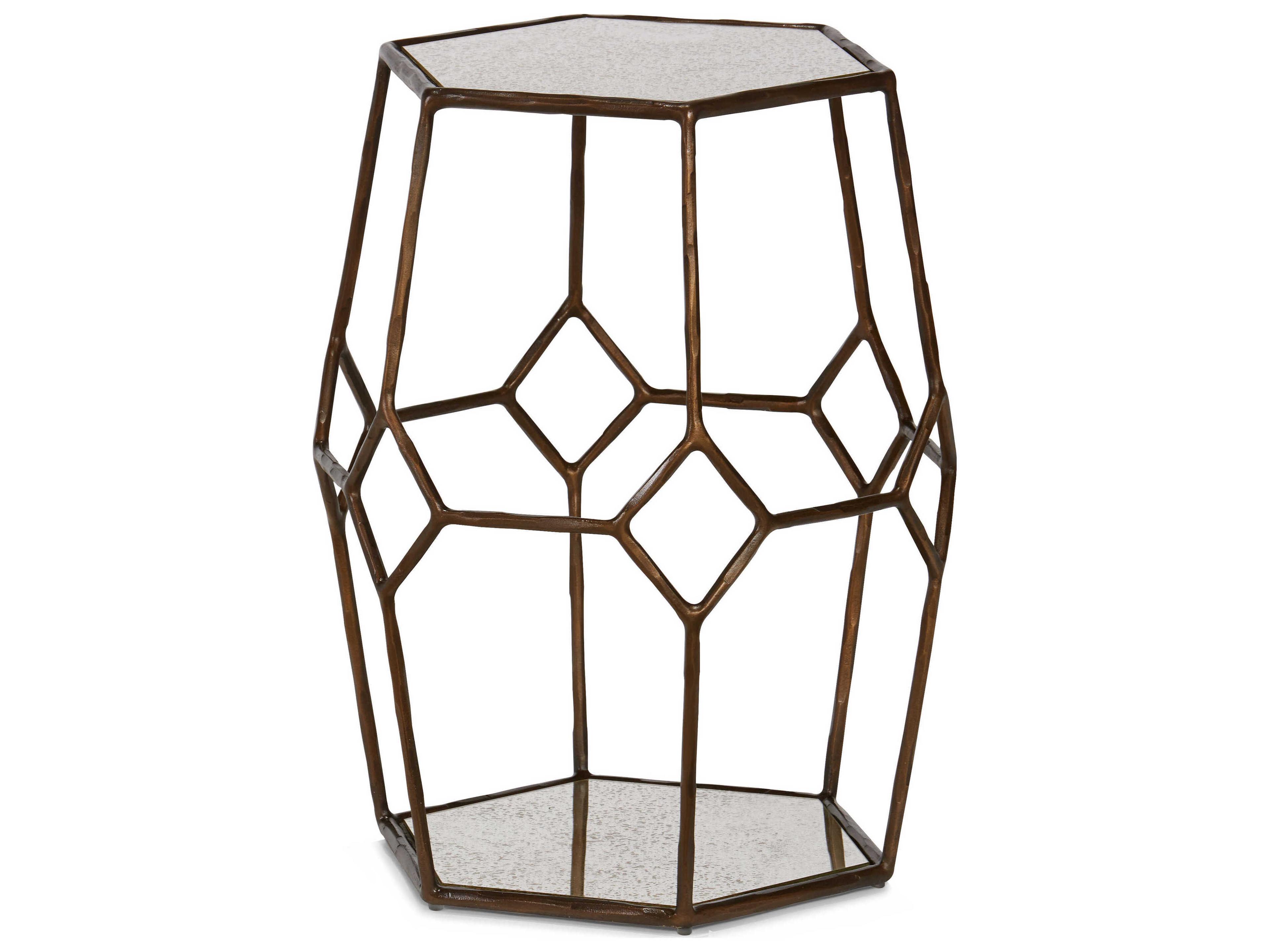 Sherrill Occasional Calvert Cube Hexagon Glass Bronze Antiqued Mirror Table