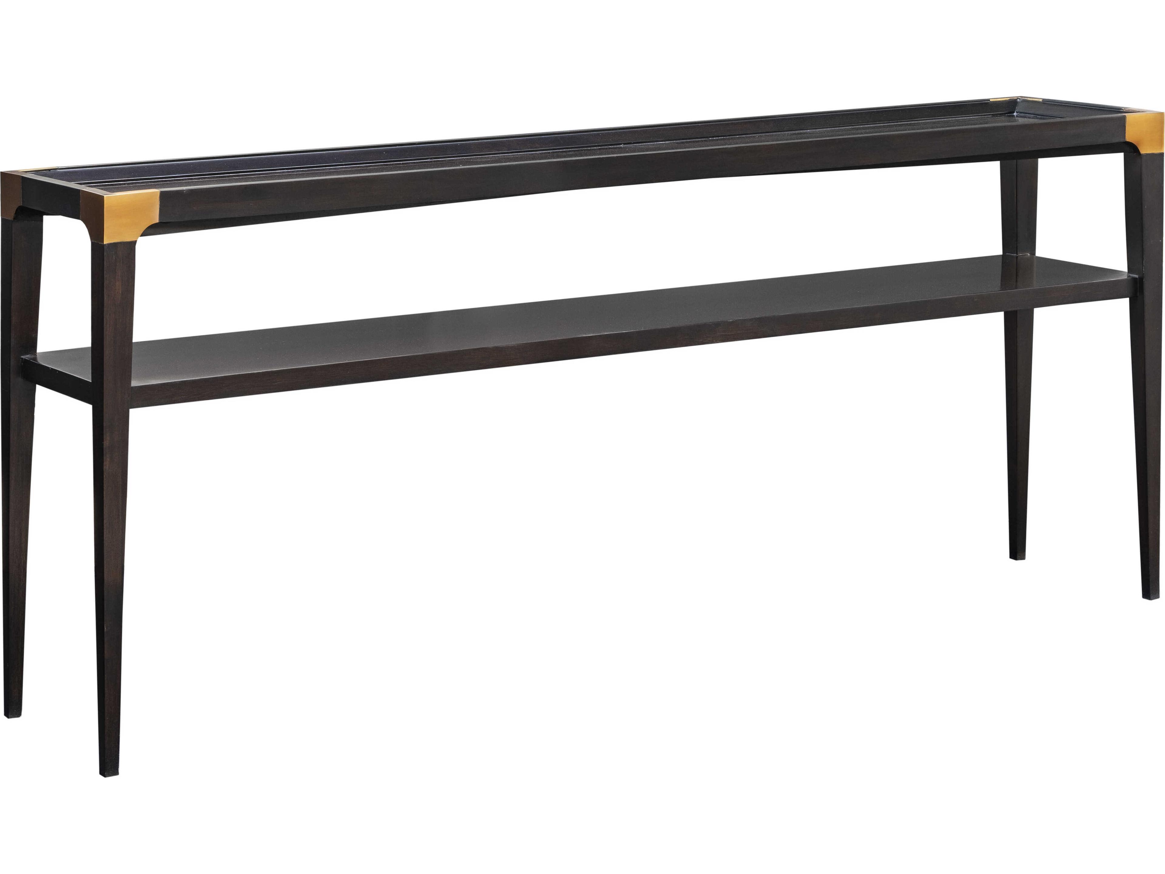 Sherrill Occasional Addison Rectangular Wood Mocha Antique Brass Console Table